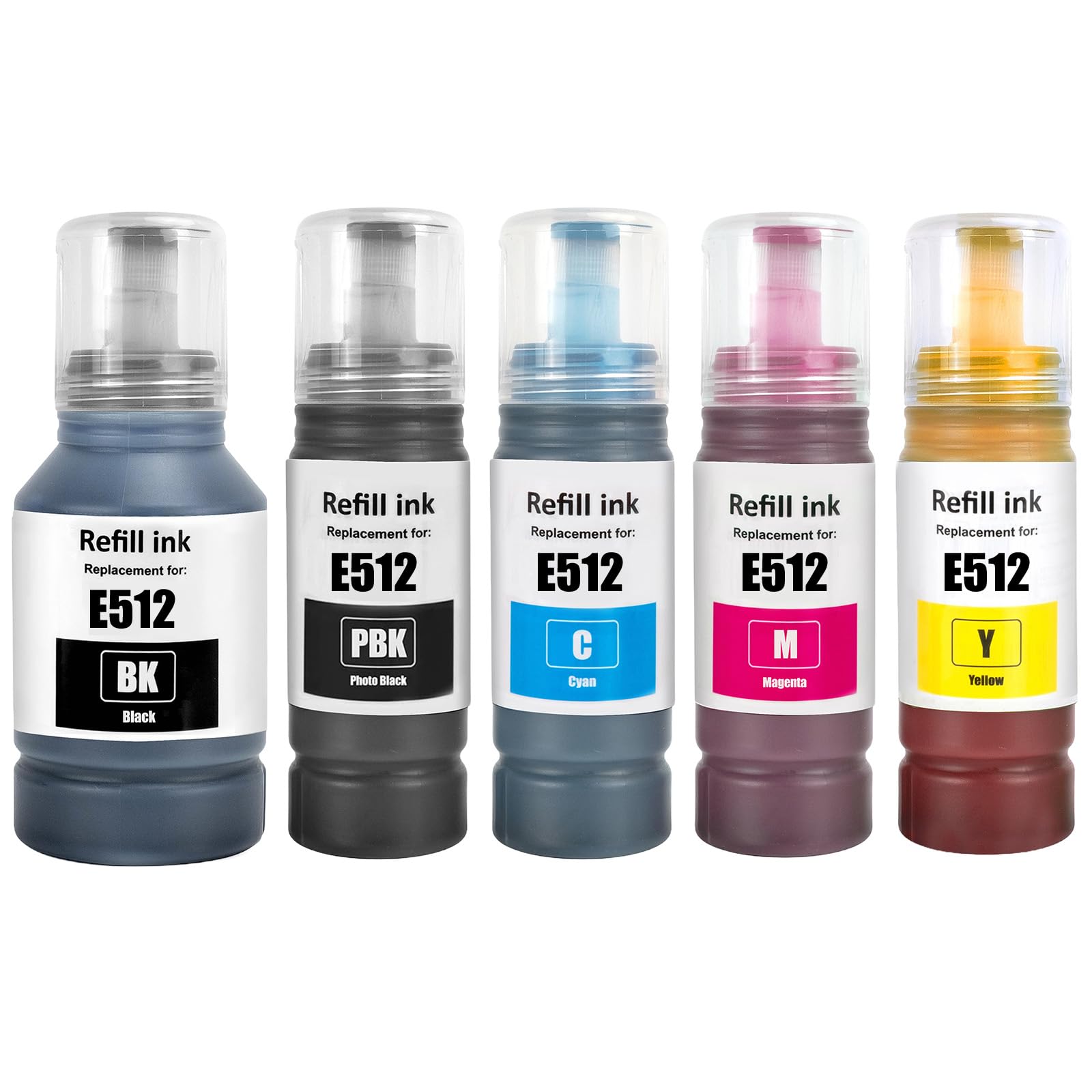 512 Ink Refill Bottles for ET-7700 ET-7750 for Ecotank ET7700 ET7750 Inkjet Printer 5-Pack 2 Black/Cyan/Magenta/Yellow