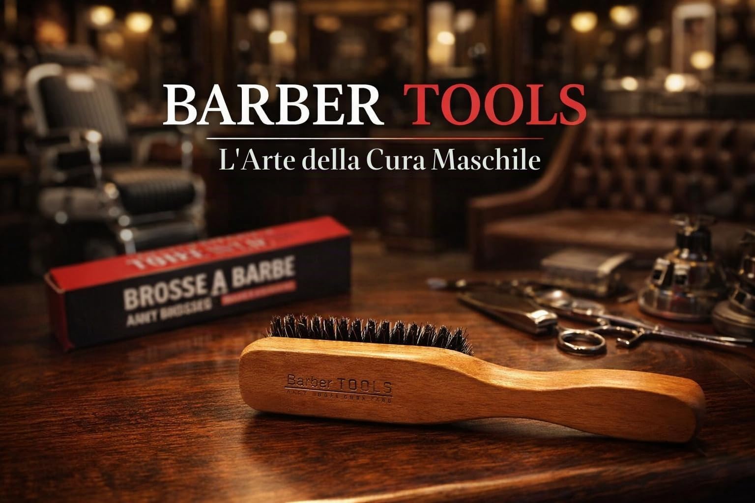 Barber Tools - Kit per barba, sacchetto con spazzola, pettine e forbici