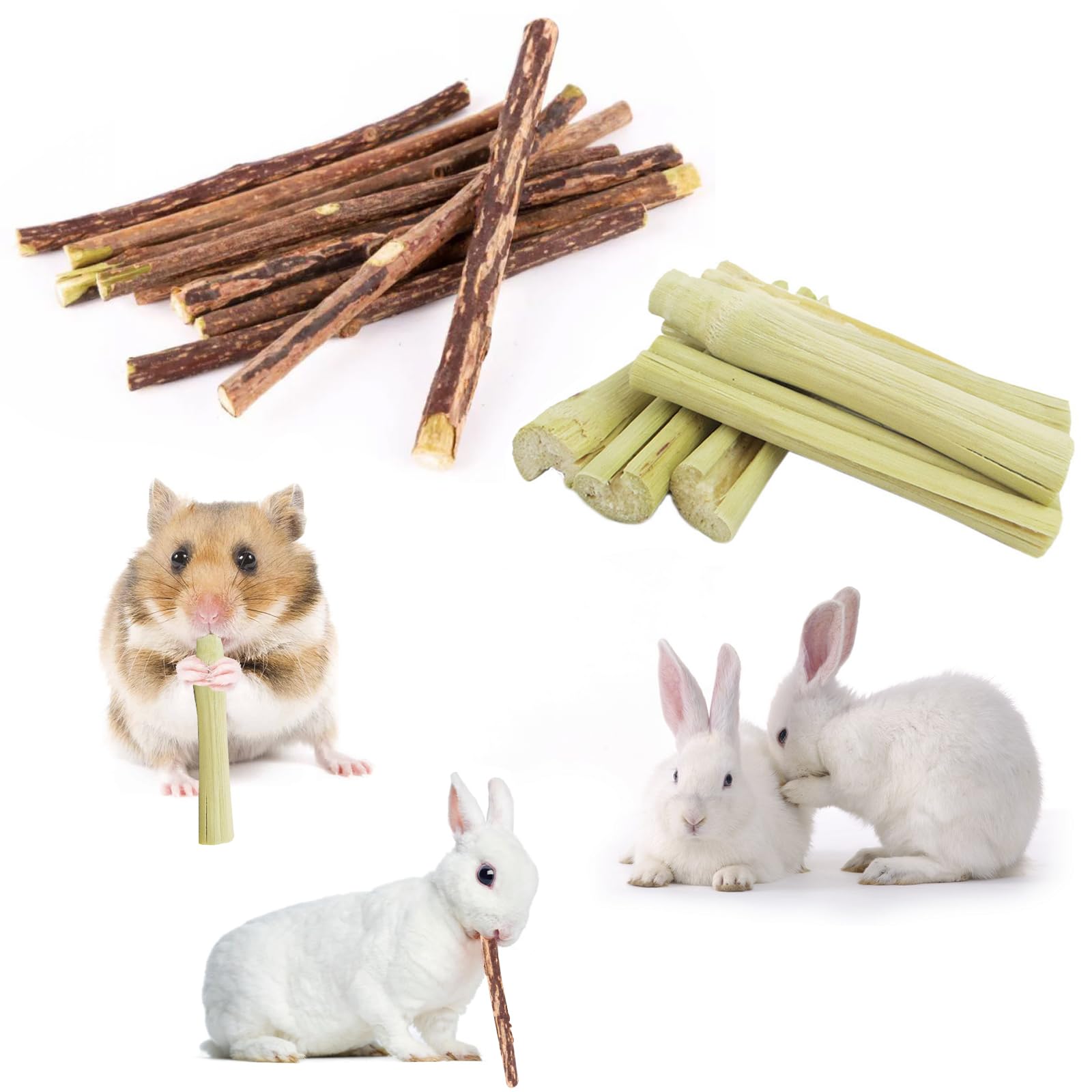 Cutiolly Palitos de Manzana,Juguetes Masticar Conejos,Juguete para Masticar Hamster,Bambú Dulce,para Conejos,Chinchillas,Hámster
