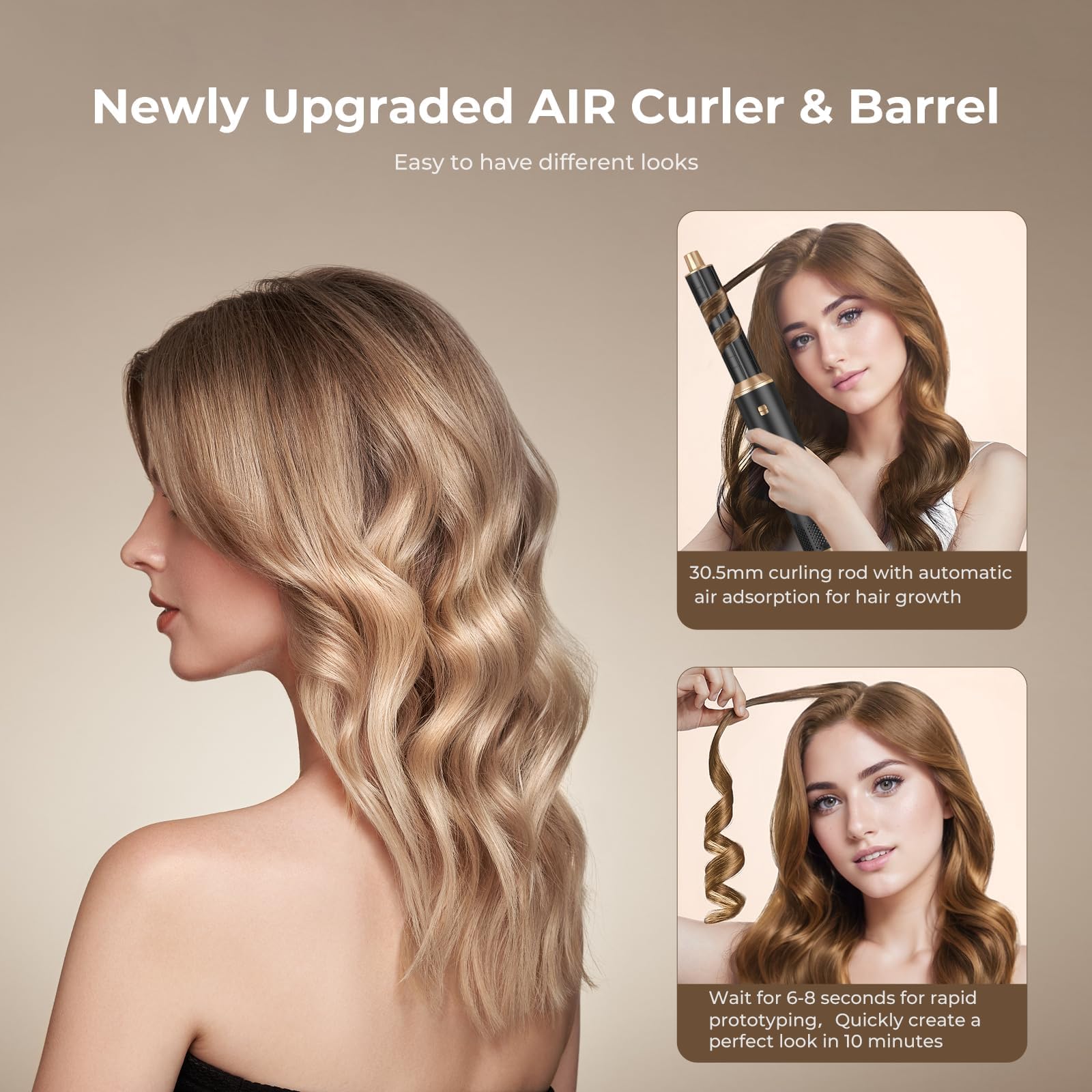 Hair Styler 5 in 1, Airstyler Haarstyler Set 1000W, Multifunktionaler Hairstyler mit 5 Ersatz, Lockenstab Automatisch, Glätteisen, Zum Styling, Volumisieren, Locken und Glätten (Schwarz)
