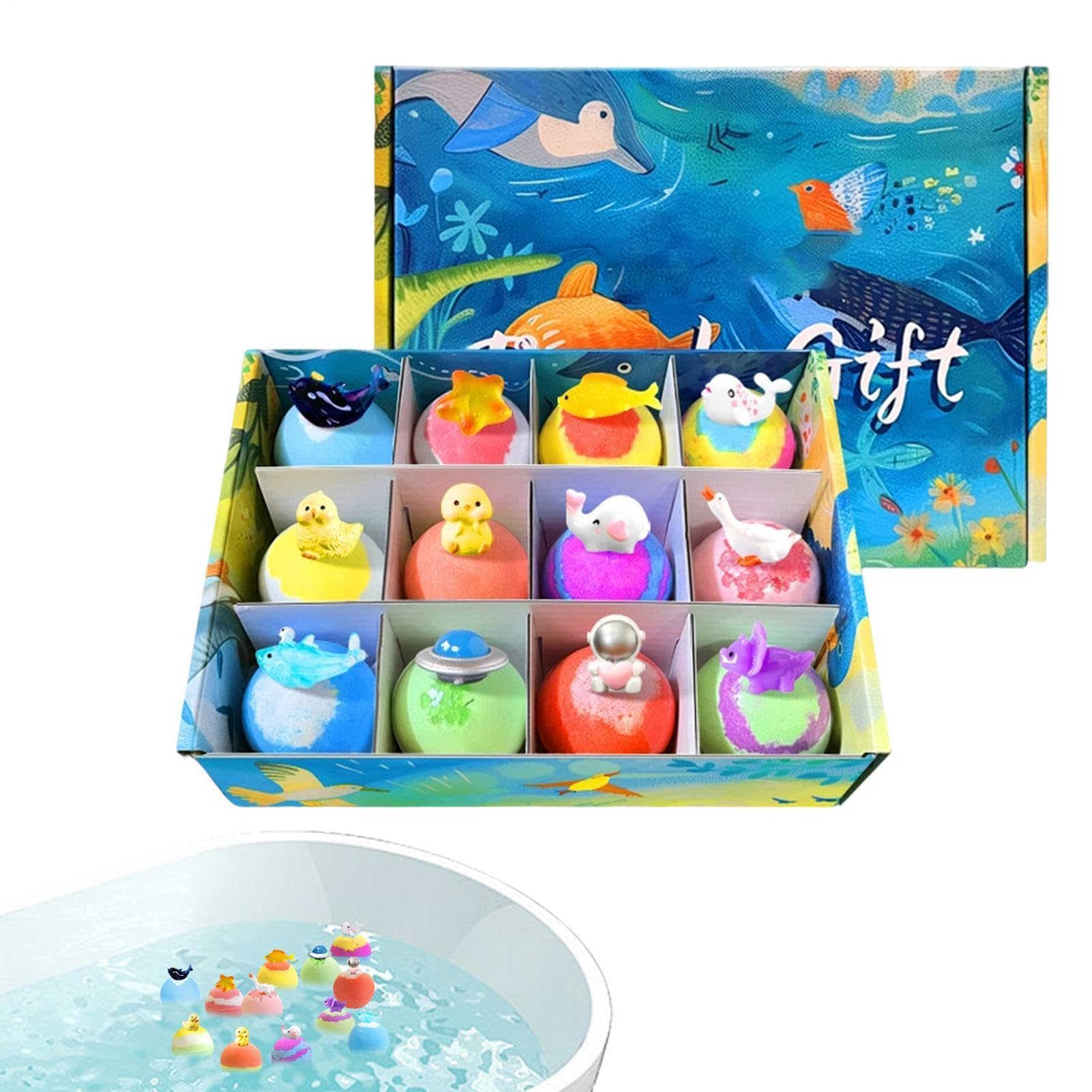 Palline da bagno con giocattolo all'interno, per bambini, confezione da 12 pezzi | Soffici morbidi per doccia, ragazzi e ragazze, casa, asilo nido, viaggi, bagno, WC,