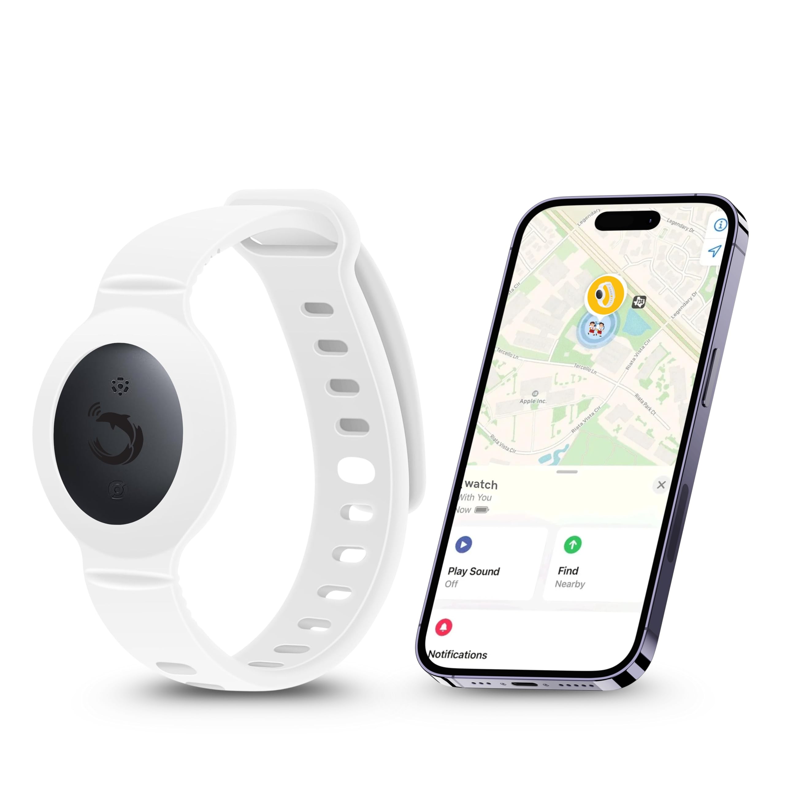 tag8 Dolphin Watch Tracker Rex iOS, GPS Tracker for Kids Teen, Special Needs Elderly - Real Time Mini Locator Watch Band - Hidden Tracking Device for iOS - Works with Apple Find My (White)-image-47