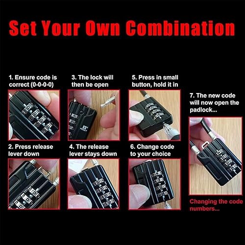 Miniatura 6 de RESET -201 (2 unidades) Candado de combinación de 4 dígitos con cable de acero de 12 pulgadas (11.8 in), bloqueo de cable para basura, casillero,