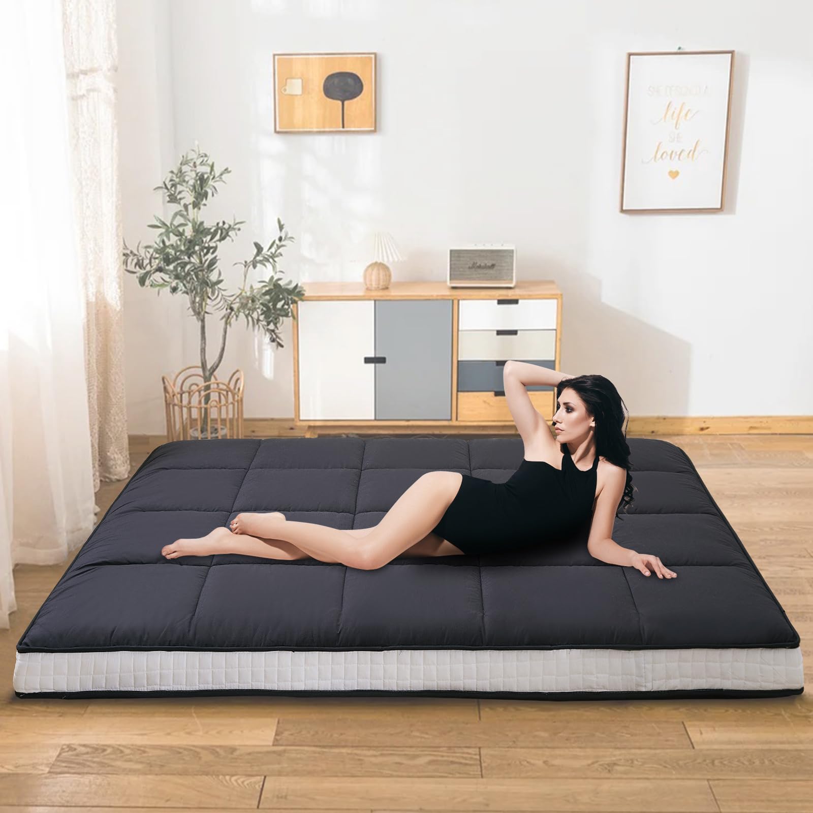 Ytaoeo Futon Matratze 150 x 200 cm klappmatratze Dicke 10cm Japanische Bodenmatratze Faltbare matratze Atmungsaktive Bodenliege Gästebett für Camping Couch