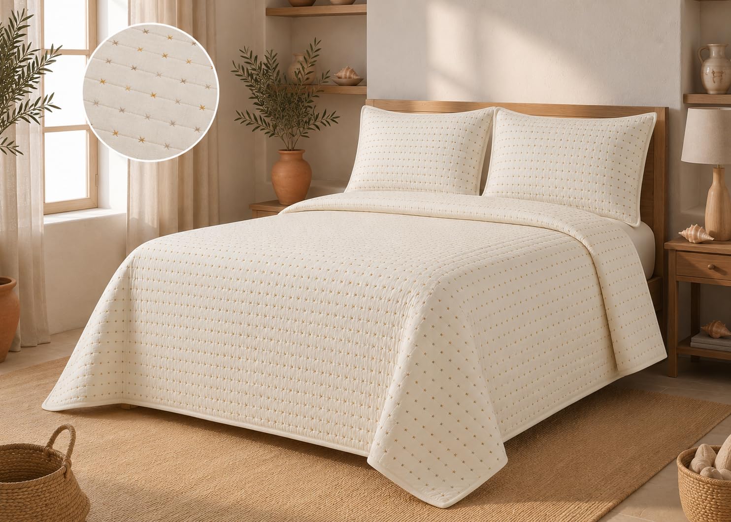 BLANCO NUMERO UNO Colcha Bouti Bordada Clara Vidal Arese (Beige, 150 cm)