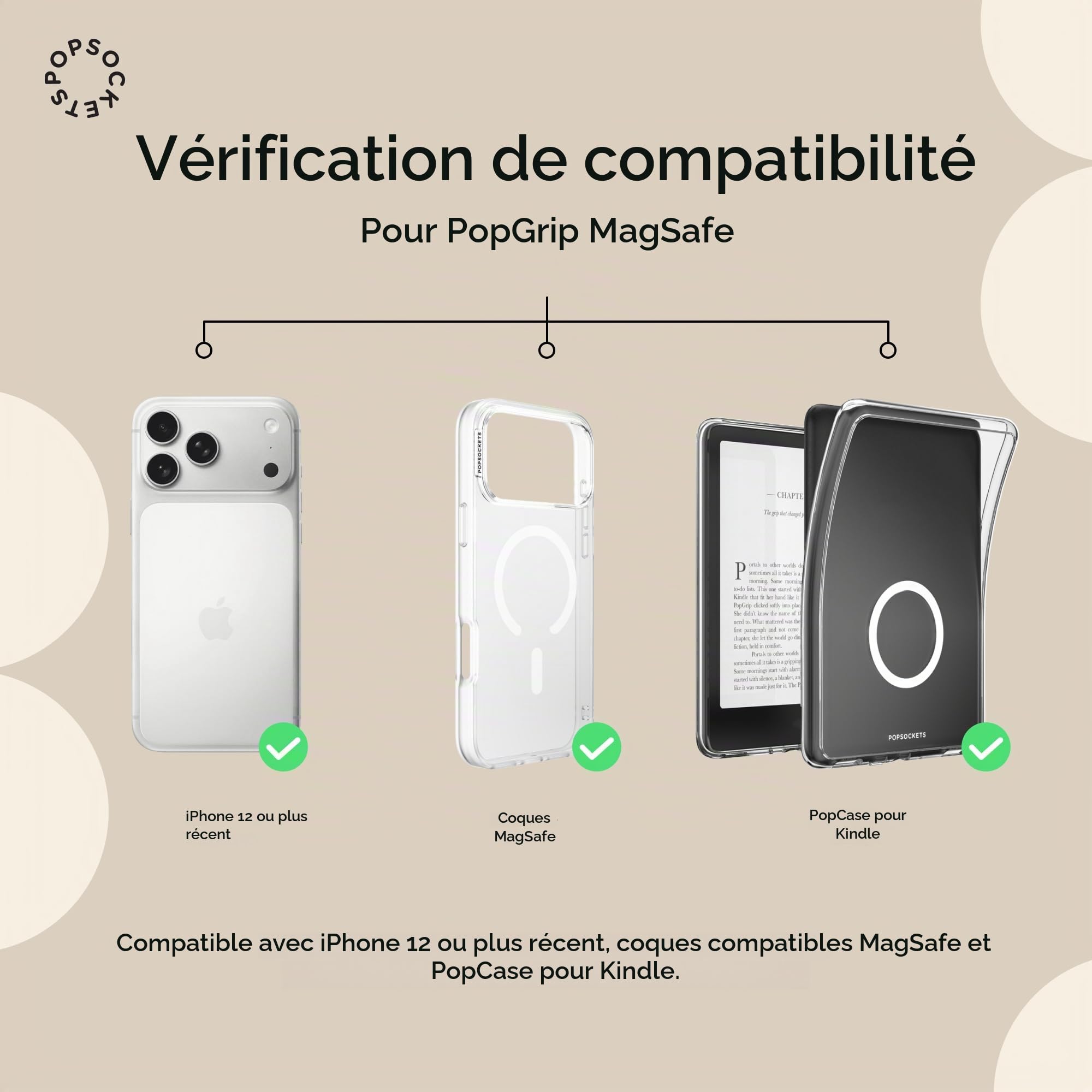 PopSockets: PopGrip Round pour MagSafe - Anneau Adaptateur pour MagSafe Inclus - Support et Poignée pour Smartphone et Coques avec Un Top Interchangeable - Black Speckle