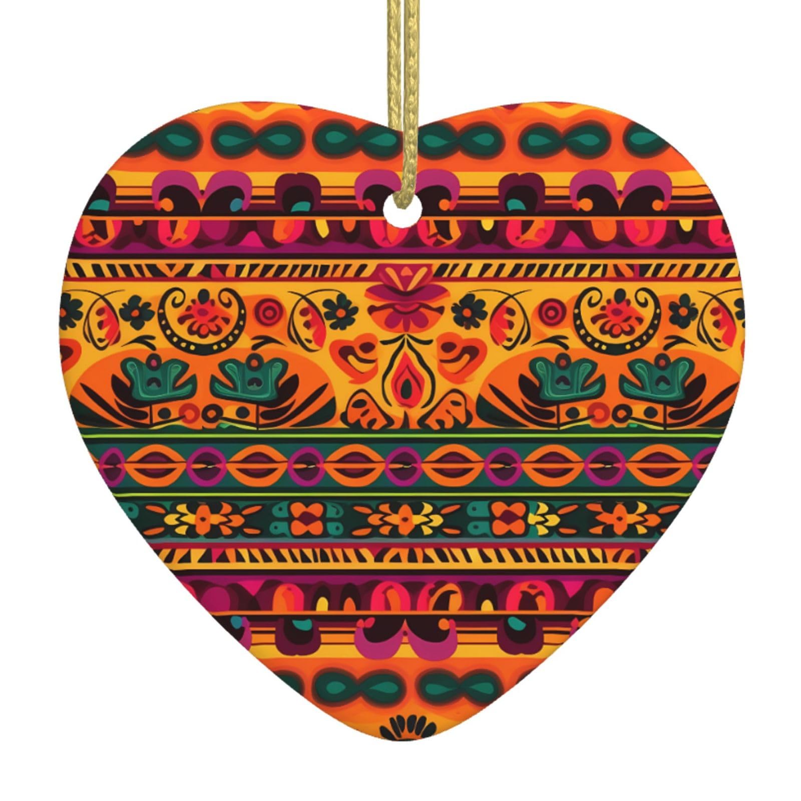 Fodpand Women's White Mexican Folk Art Boho Christmas Ornaments 2025, Gift Exchange For Men, Collectible Ceramic Ornament Heart Hanging Ornaments For Christmas Tree Decoration
