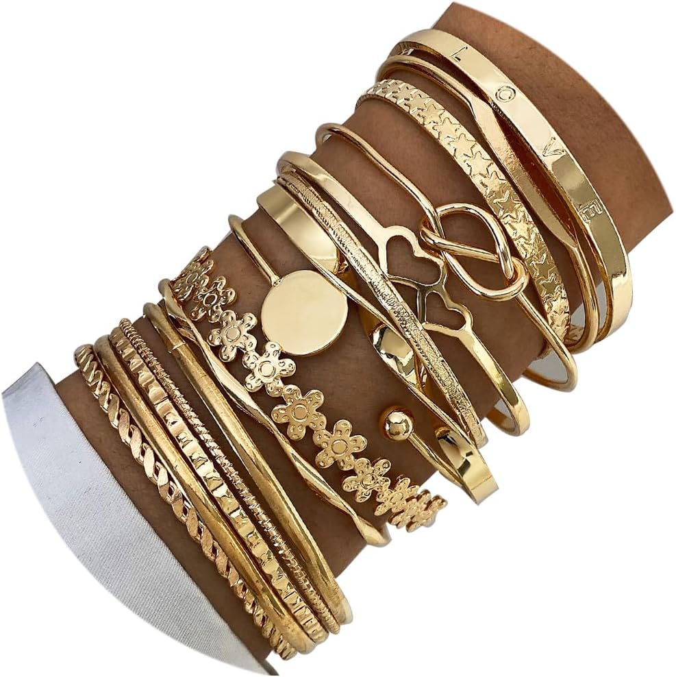 17IF Gold Bangle Bracelet Women 14k Charm Stackable Indian Chunky FashionGift