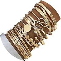 17IF 15PCS Gold Bangle Bracelet Set for Women, 14K Gold Plated Stackable Boho Chunky Cuff Textured Charms, Hypoallergenic Jewelry Gift