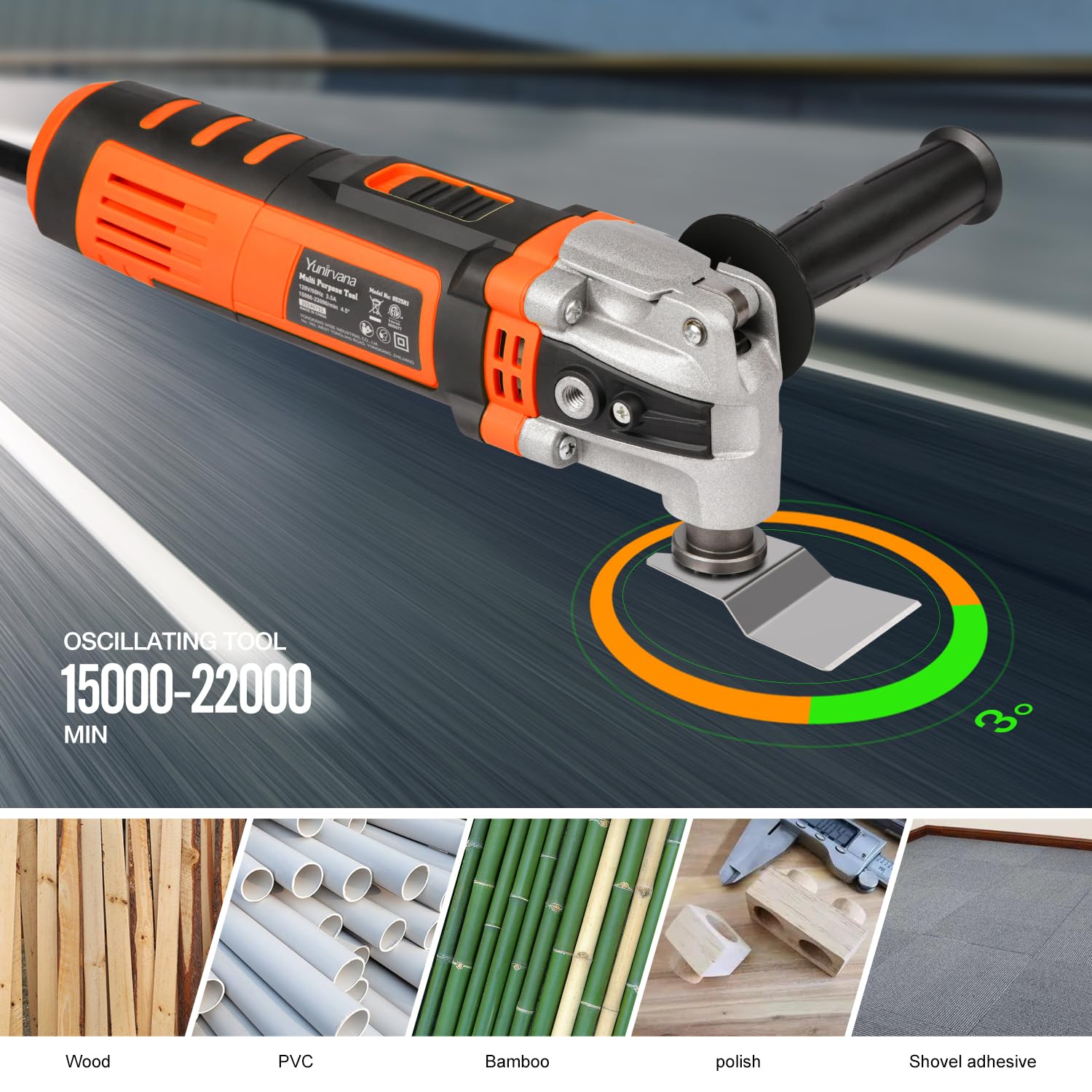 Yunirvana Outil Oscillant 400W Multifonction Oscillant, 6 Vitesses Variables 15000-22000RPM, Angle Oscillant: 4 °,28 Accessoires, Multi Outil Oscillant pour Couper, Poncer, Gratter, Scier