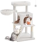 Feandrea Cat Tree, Small Cat Tower with Widened Perch for Large Cats Indoor, Kittens, 96 cm Multi-Level Cat Condo, Scratching Posts and Ramp, 2-Door Cat Cave, Cat Basket, Smoky Gray UPCT51G