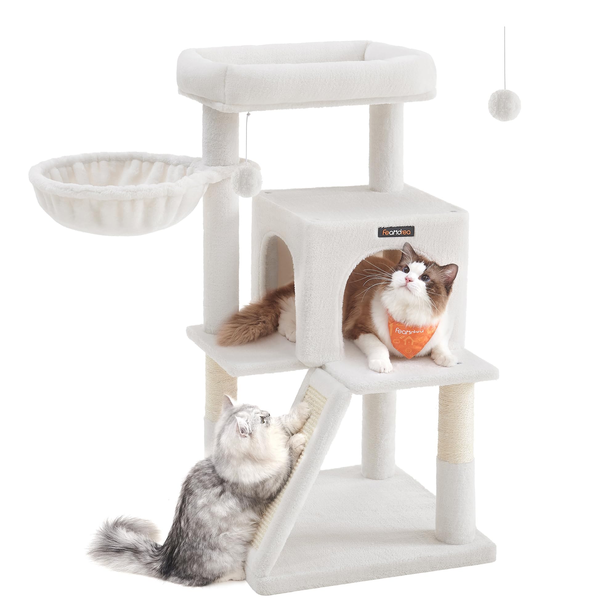 Feandrea Cat Tree Tower, Widened Perch for Large Cats, Cream White PCT051T01V1