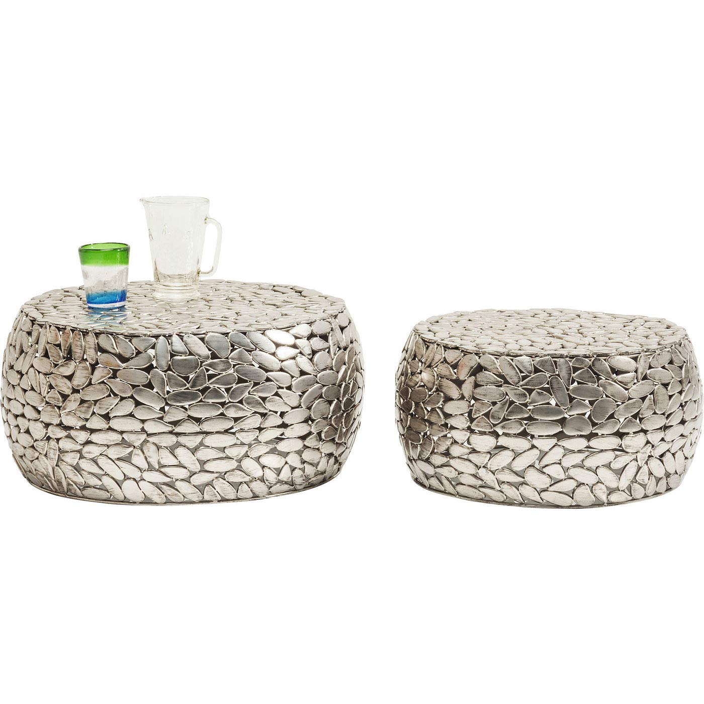 Kare Design Tavolino Da Caffé Pebbles (2/Set), Argento, Due Dimensioni, Piccolo Ø56Cm, Grandeø 66Cm, Design A Sassolini, Commodino, Tavolino Da Divano