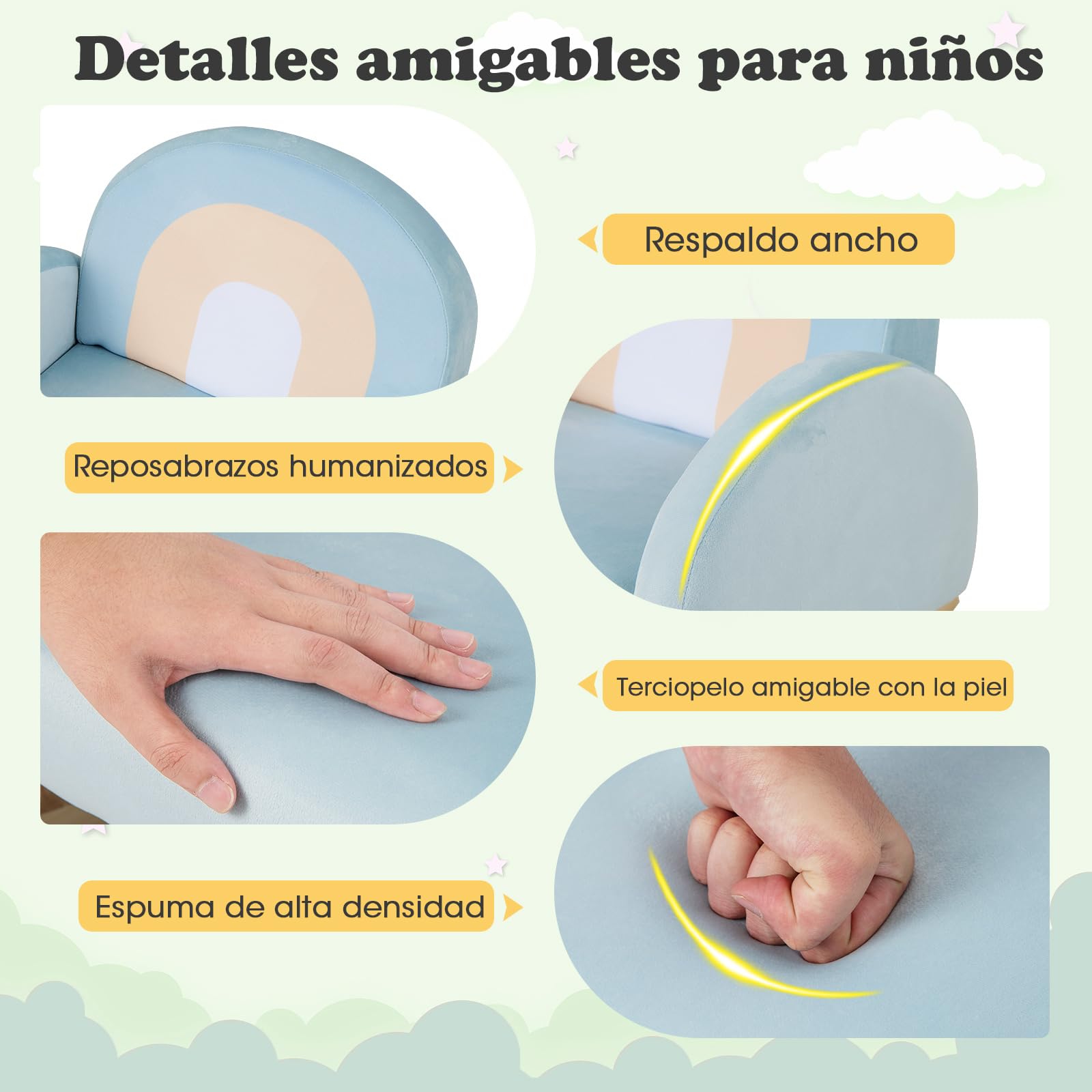 COSTWAY Sillón Infantil Mecedora, Sofá Tapizado para Niños con Estructura de Madera de Caucho Macizo y Funda de Terciopelo Suave para Guardería, Sala de Juegos, Dormitorio