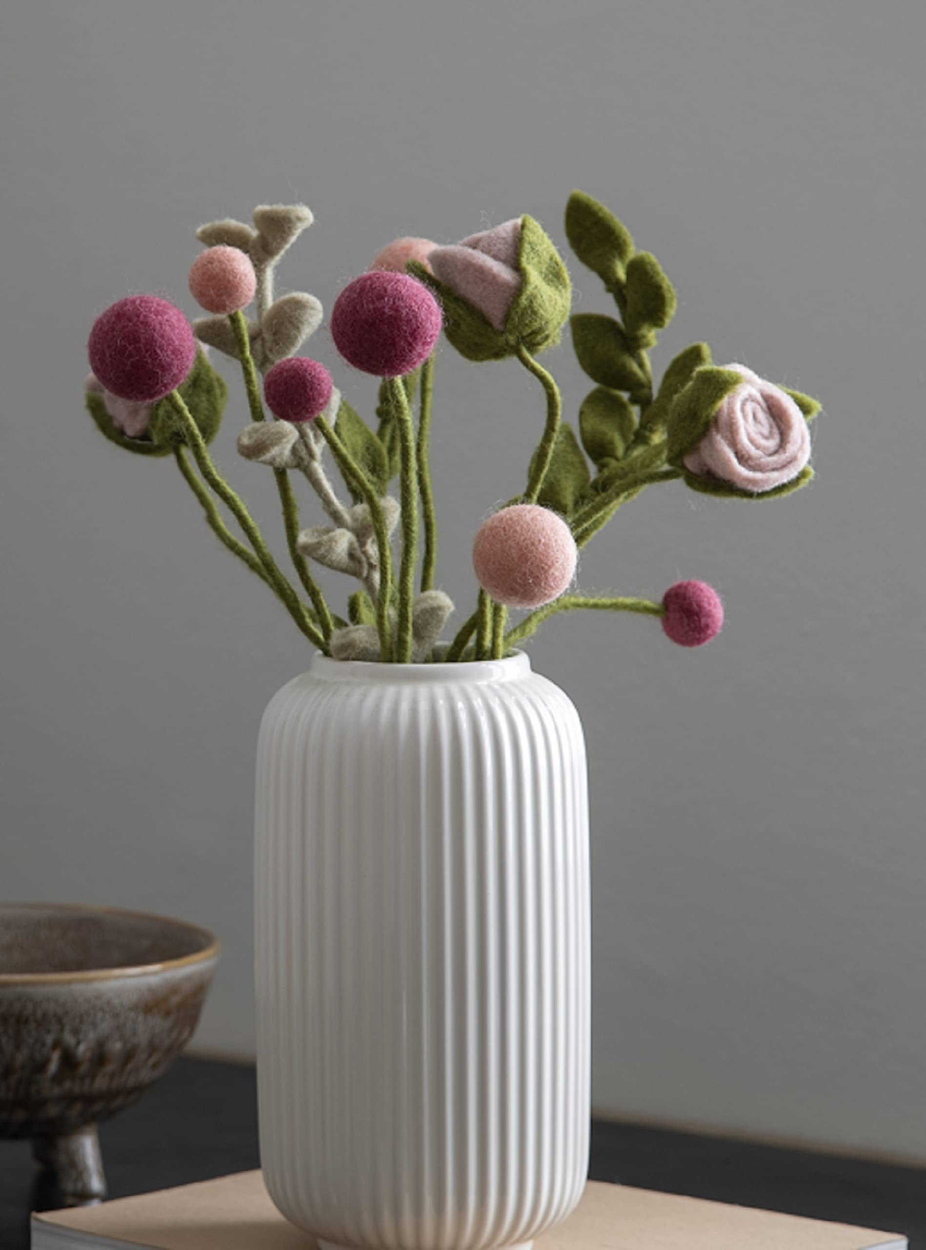 Én Gry & Sif - Filzblumen Strauß Blumen aus Filz - Blumenstrauß - Fair Trade - handgemacht (Rosenrot)