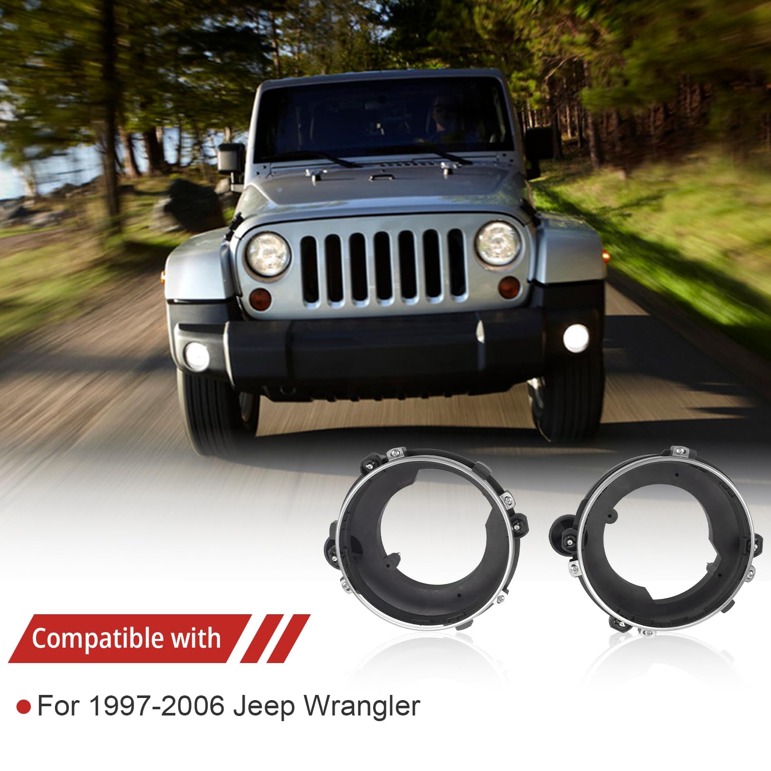 Queencar LH & RH Headlight Bulb Brackets Buckets Compatible With 1997-2006 Jeep Wrangler Replace OE 110383 110384