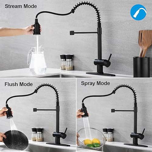 Miniatura 3 de GUSITE - Grifo de cocina con rociador extraíble acero inoxidable de resorte comercial grifo de fregadero de cocina con placa de cubierta 1 o 3