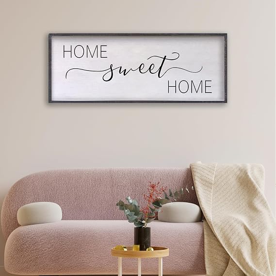 Home Sweet Home Wood Wall Sign: 40 x 15 Inch Large Wooden Framed Wall Decor with Text, Horizontal Wood Frame Wall Art for Living Room, Entryway, Farmhouse Style Home Decor