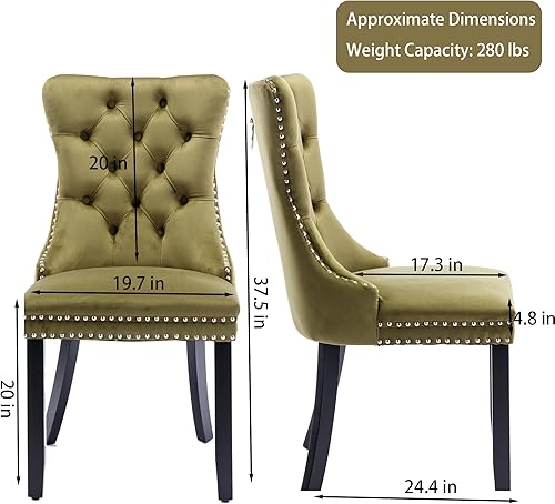 Miniatura 3 de Romtree - Juego de 2 sillas de comedor de tela de terciopelo, respaldo copetudo de lujo con ribete clavado y anillo trasero, sillas de cocina,