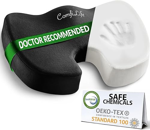 ComfiLife Cojín de Asiento de Comodidad Premium - Cojín Ortopédico Antideslizante de Espuma Viscoelástica 100% para el Cóccix para Dolor de Cóccix -