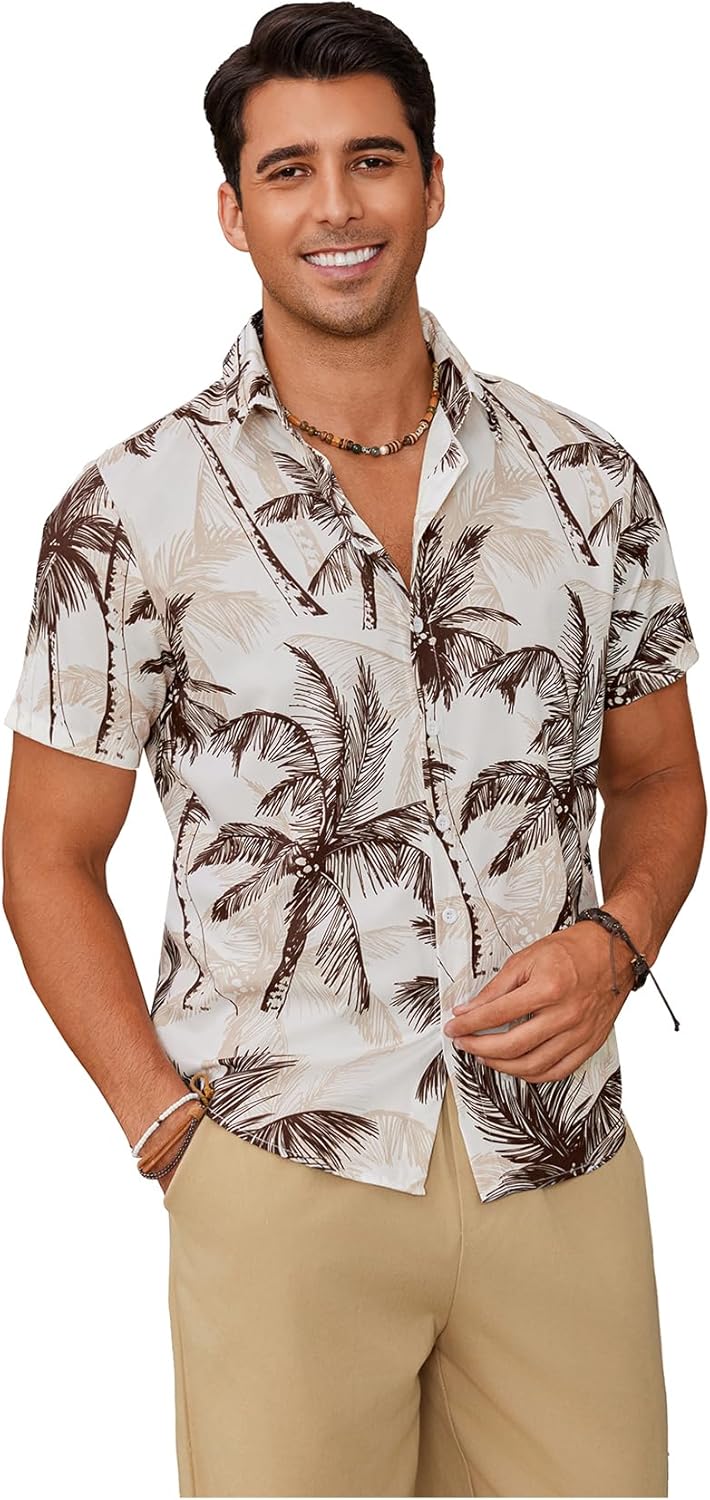 SweatyRocks Men's Hawaiian Tropical Shirt Short Sleeves Printed Button Down Summer Beach Casual Button Down Shirts