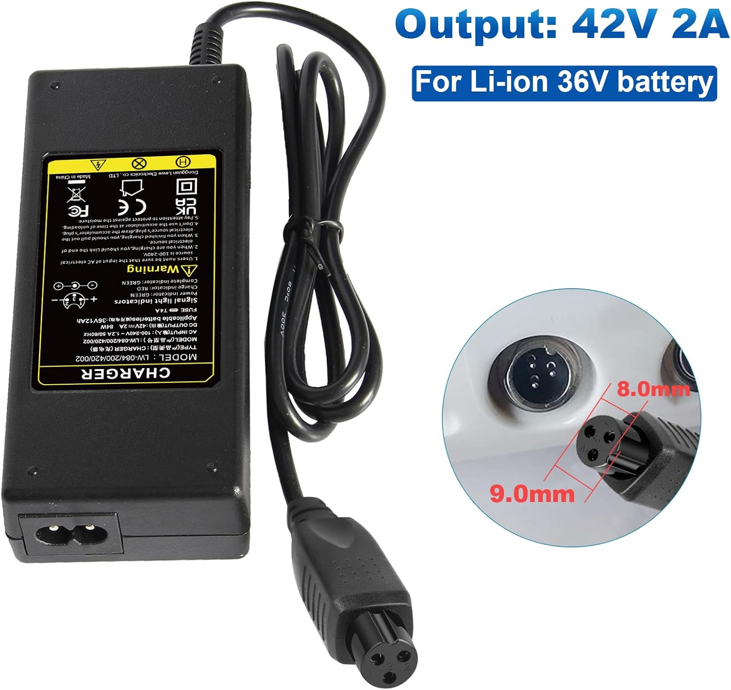 Replacement of the charger 42v 2a 3 Prong CONNECTOR IN LINE Fast charger for electric scooter 36 V jetson swagron onewheel pint 10s lithium battery 4 71rELE2+zfL. AC SL1500