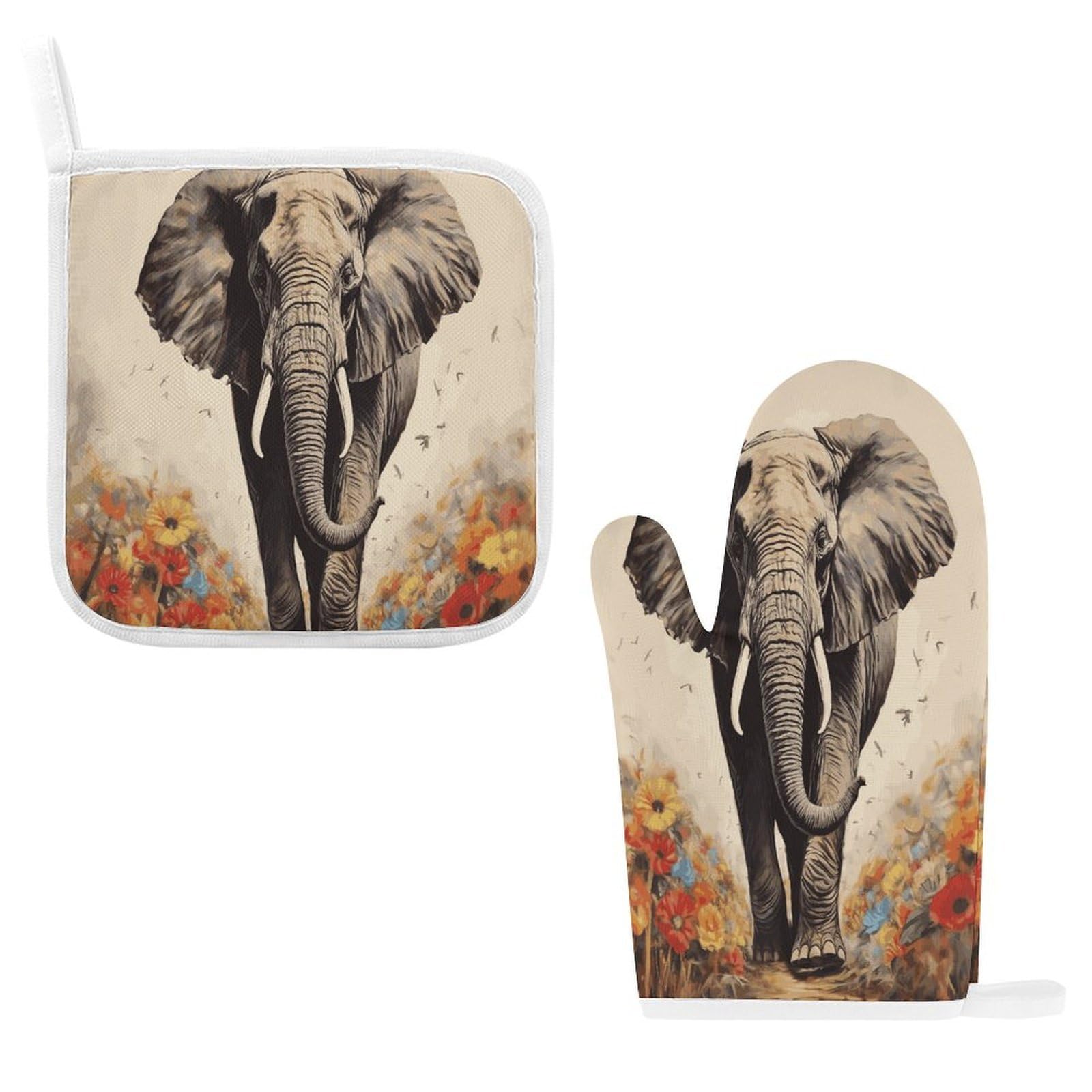 Fodpand Style Elephant Painting Oven Mitts And Pot Holders Sets