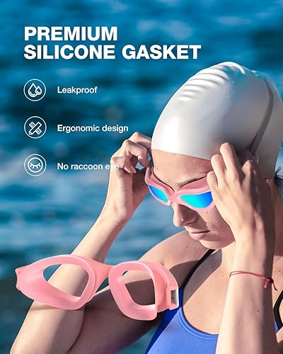 Vista 88 de ZIONOR G1 Lite - Juego de gafas de natación con gorro de natación, cómodas, antivaho para adultos, hombres y mujeres A1 (todo negro+C5 negro),A0