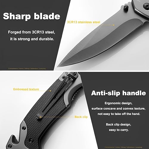 Miniatura 5 de Keyray Cuchillo de bolsillo para hombres, 4 en 1, pequeño cuchillo plegable multiherramienta EDC con clip de bolsillo, rompevanas, cuchillo de