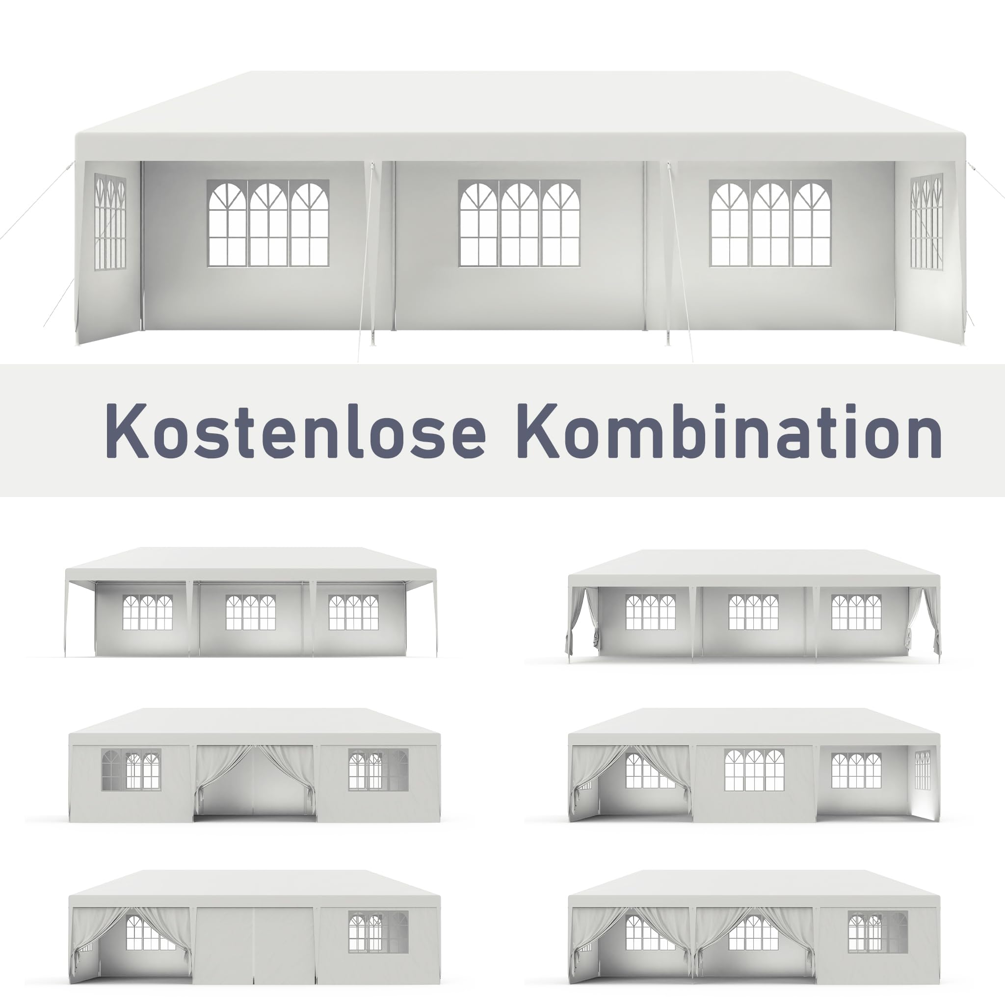 FIVMEN Gazebo Esterno Resistente da Giardino 3 x 6 m con Pannelli Laterali e Finestre in Poliestere Gazebi Tendone per Feste Protezione UV Impermeabile Tenda per Esterni, Bianco