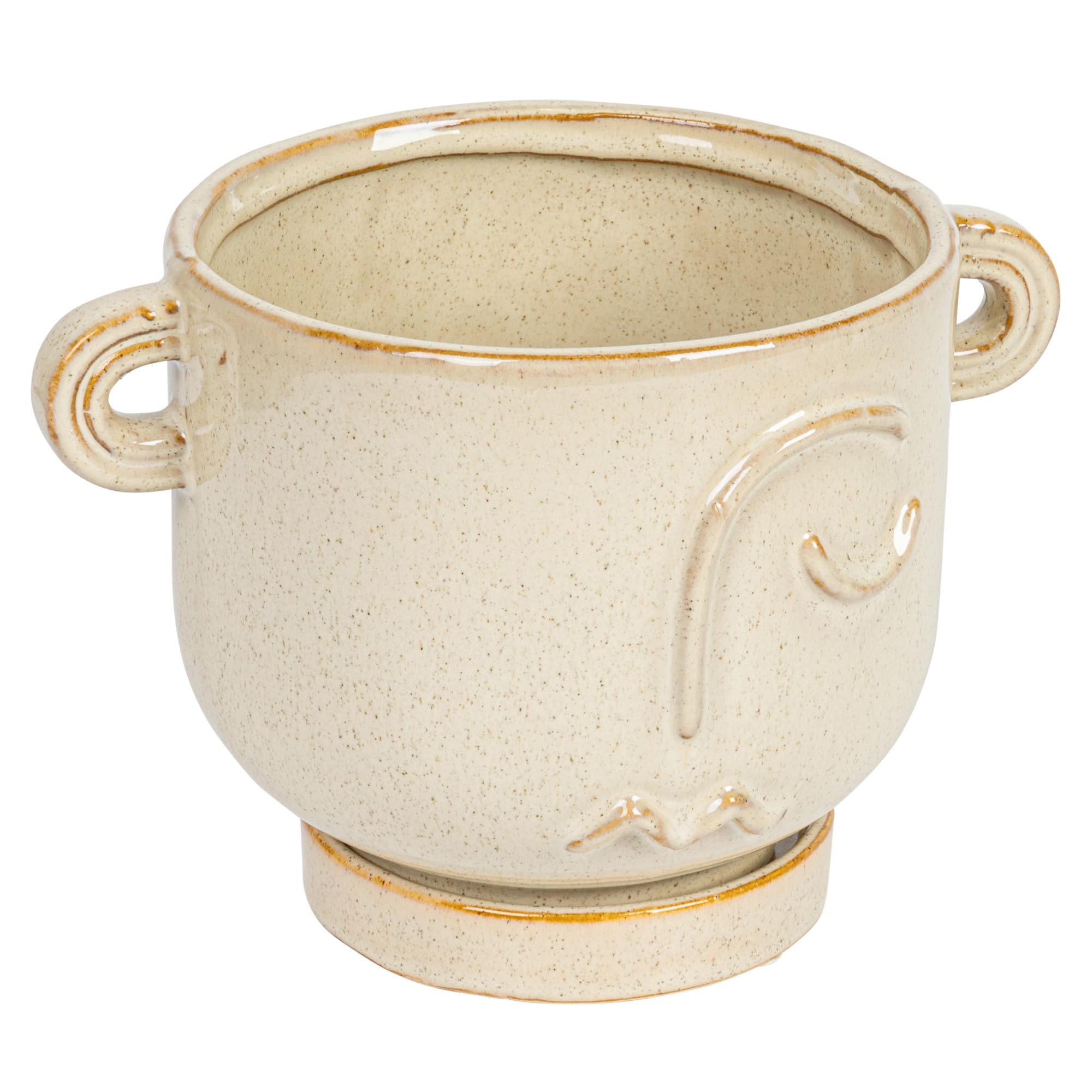 Bloomingville 21,6 cm Steingut, reaktive Glasur, Griffe und Untersetzer, für 12,7 cm Topf, cremefarben gesprenkelt, Set mit 2 Übertöpfen