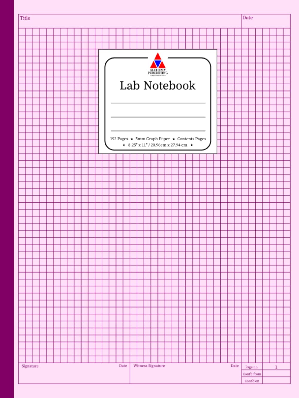 Lab Notebook: Laboratory Notebook for Scientific Studies. 5mm Grid Graph Paper. Numbered Pages. Contents Pages. 192 pages. 8.25"x11". Pink Hardcover Edition.