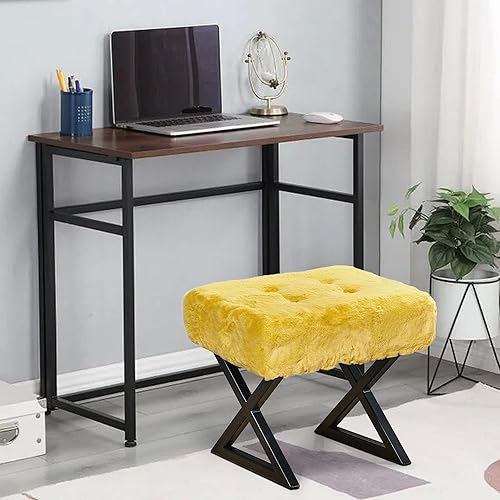 Miniatura 3 de Asiento otomano cuadrado amarillo de piel sintética suave y mullido, asiento de entrada, 19 x 19 x 19 pulgadas, mesa auxiliar resistente para sala