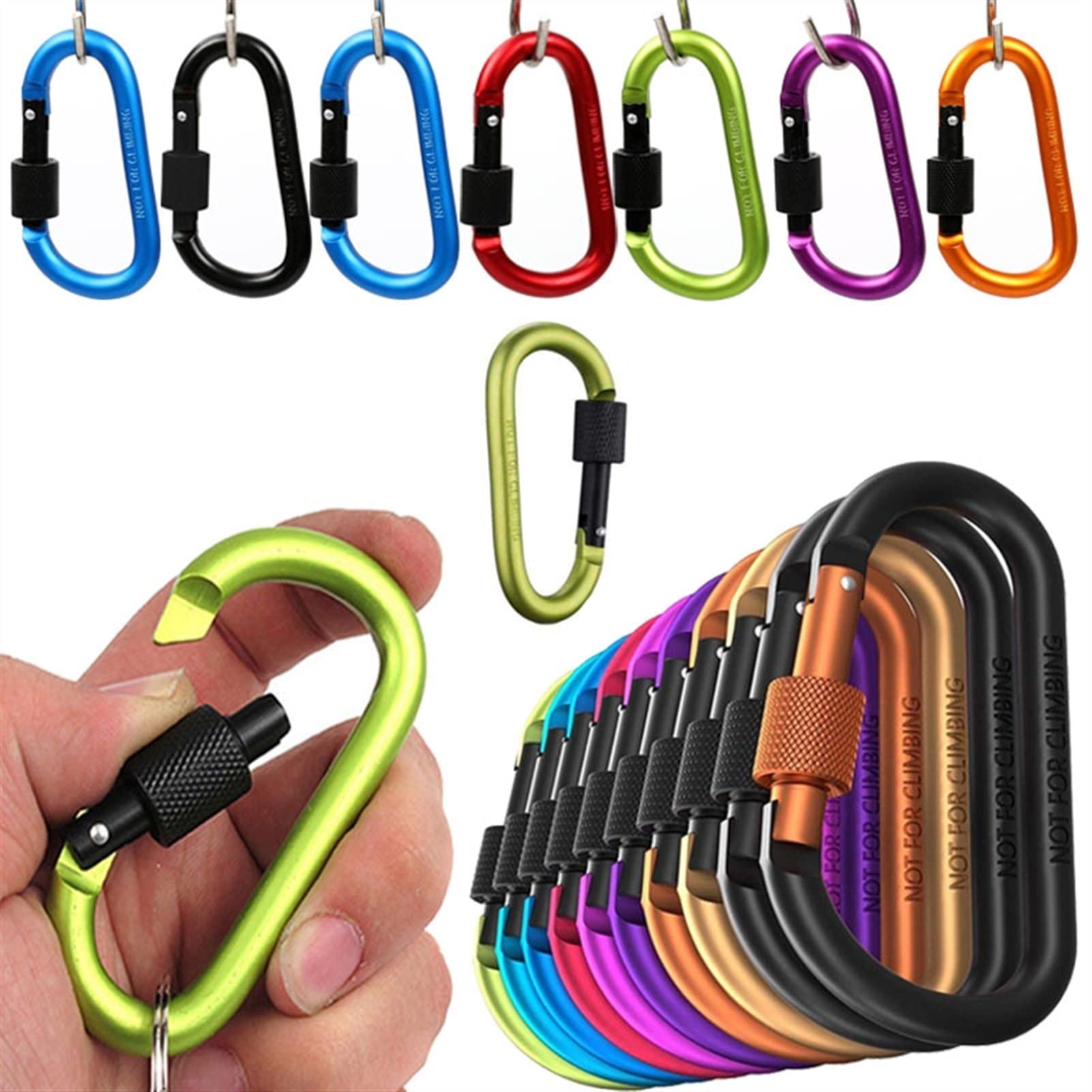 Karabiner, Outdoor Camping Wandern Gürtelschnalle Farbe Aluminiumlegierung D-Typ Knopf Schraubverschluss Überleben Sicherheit Karabiner Kette Schlüsselanhänger Haken
