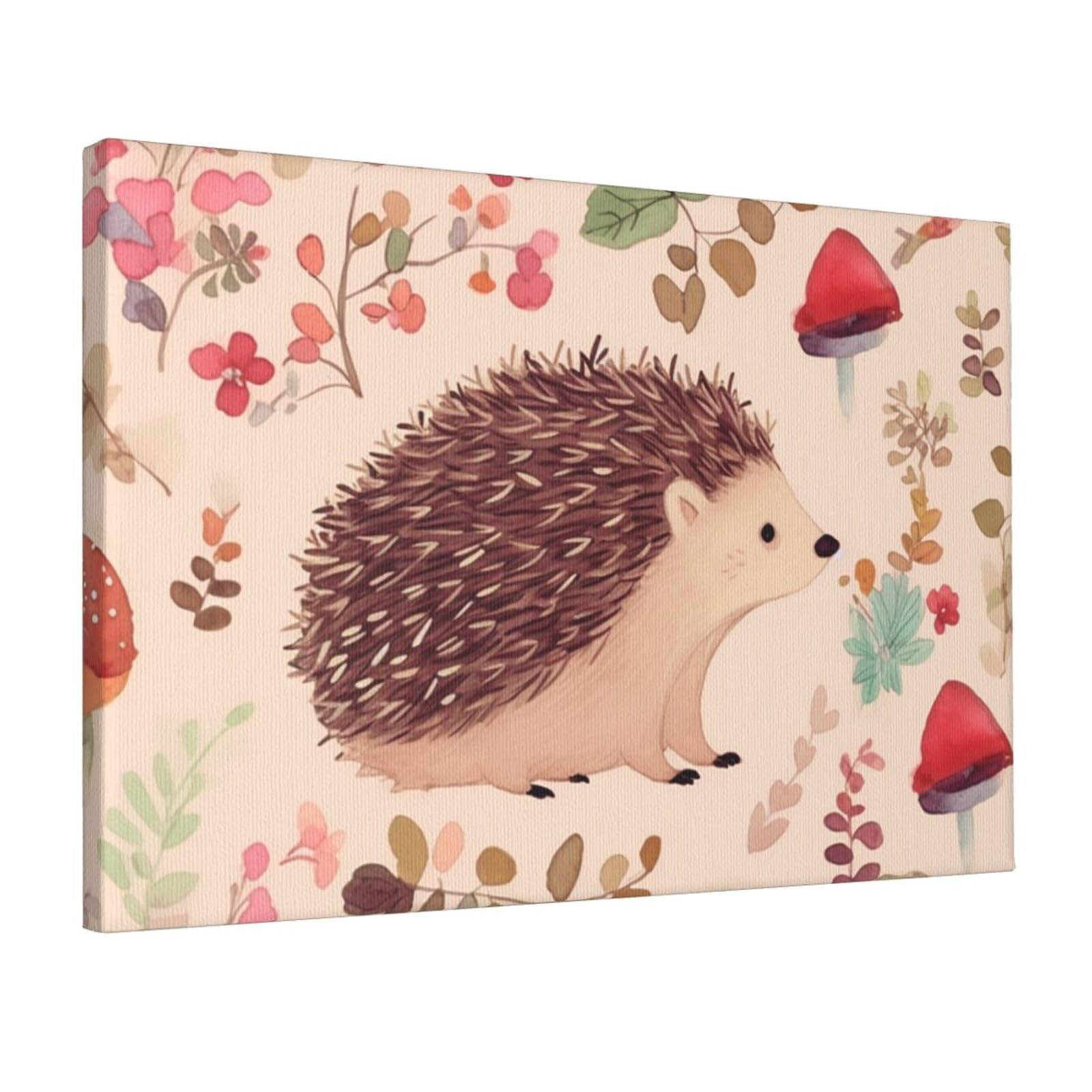 KLOPH Lovely Hedgehog Canvas Wall Art for Living Room 12"x18" Modern Artwork Painting for Bathroom Hanging Canvas Prints Aesthetic Wallart for Bedroom Kitchen Office Wall Decor
