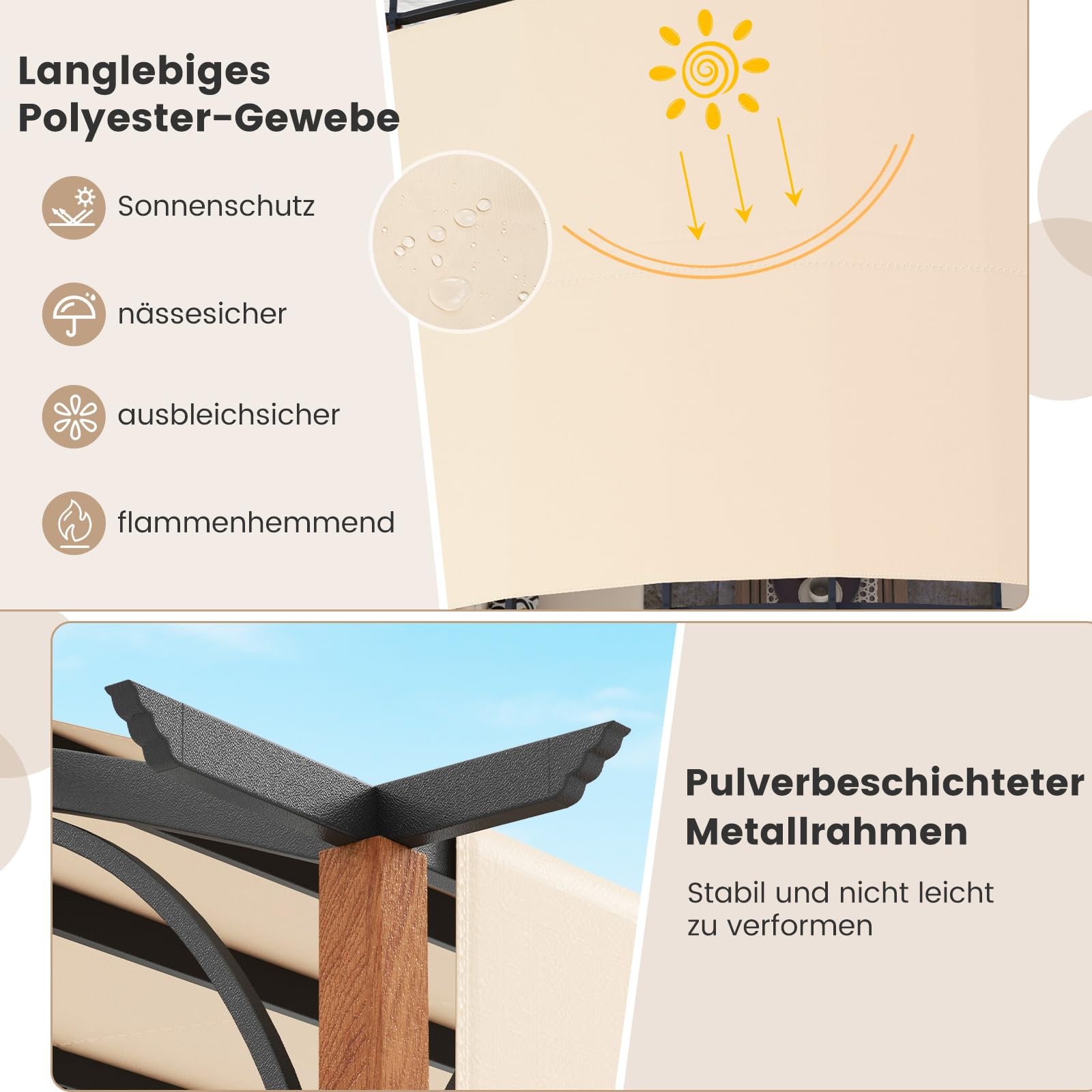 Pergola paviljoen, 3 x 3 m tuinpaviljoen, barbecuepaviljoen met canvas dak Pergola paviljoen, 3 x 3 m tuinpaviljoen, barbecuepaviljoen met canvas dak