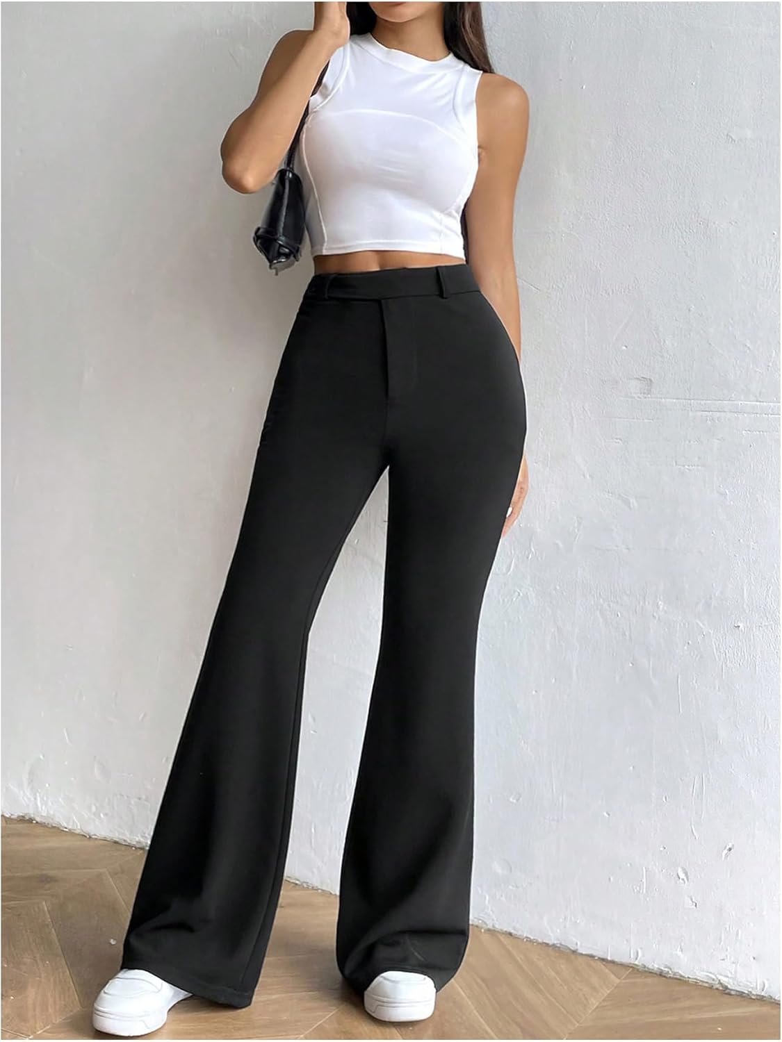 MakeMeChic Women's Wide Leg Pants High Waist Bell Bottom Business Casual Work Trousers - Image 4