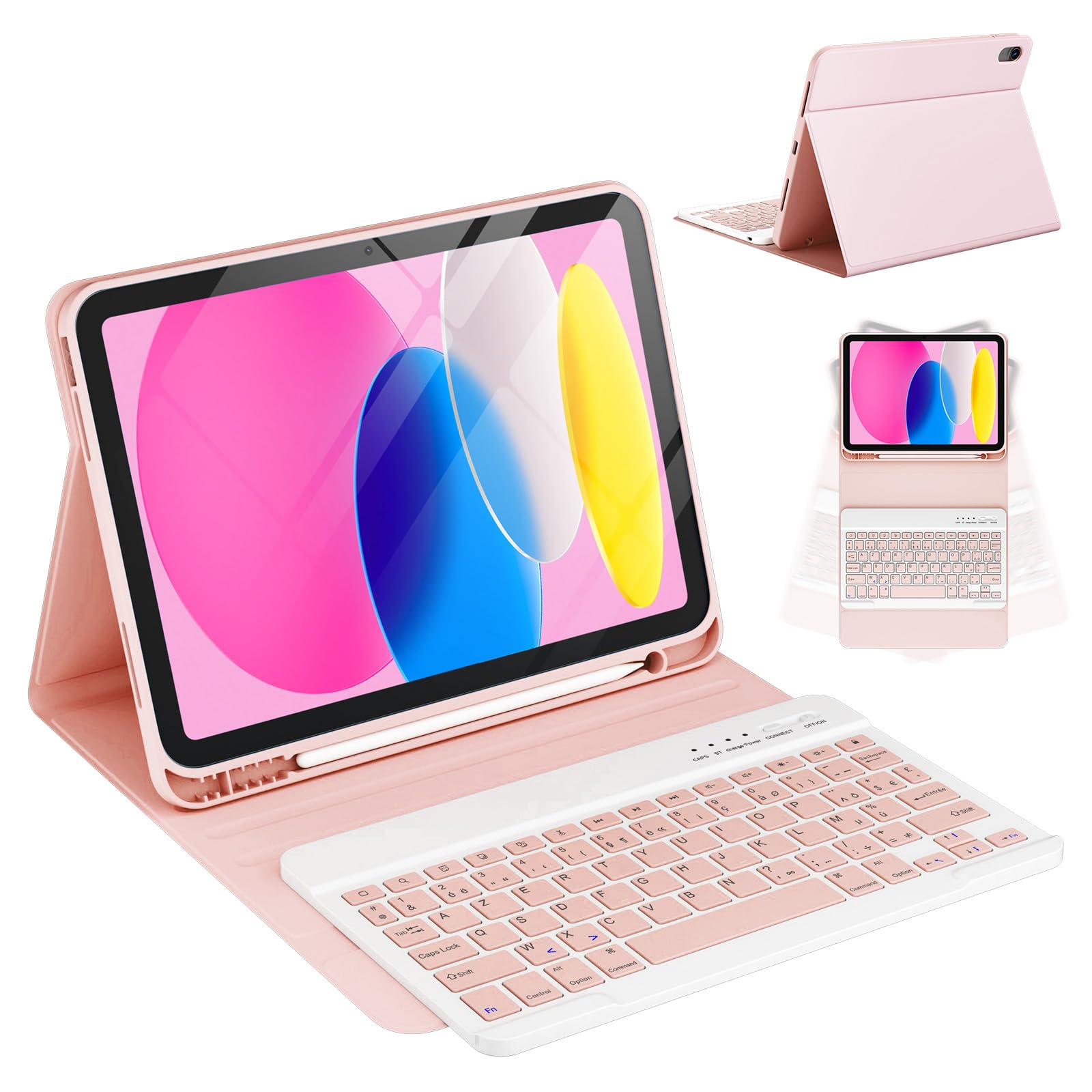 CC Store Coque Clavier pour iPad 10/11 Ème Generation (10.9 Pouces 2022/11 Pouces A16 2025), Étui Français Magnétique Keyboard avec Porte Crayon, AZERTY Layout pour iPad 10/11eme, Rose
