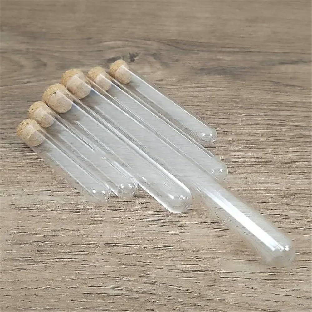 Cristalería de Laboratorio Tubos de ensayo de plástico transparente de fondo redondo con vial de corcho (50 o 100 unidades)(18x180mm 50pcs)
