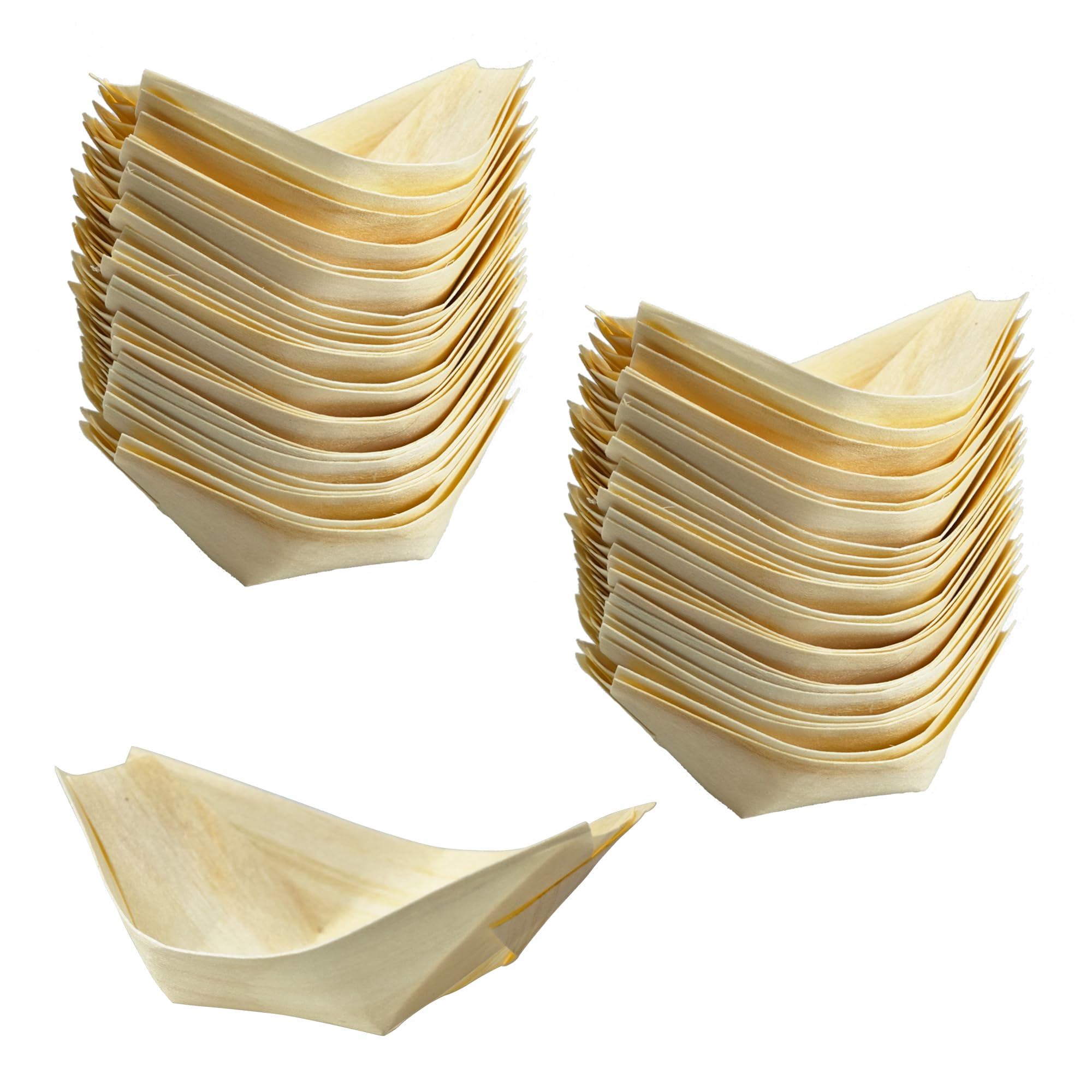 esahpss 50 Pack Charcuterie Boat Plates Trays,3 INCH Disposable Wood Serving Plates, Biodegradable Bowls for Party, Restaurants, and Food Trucks