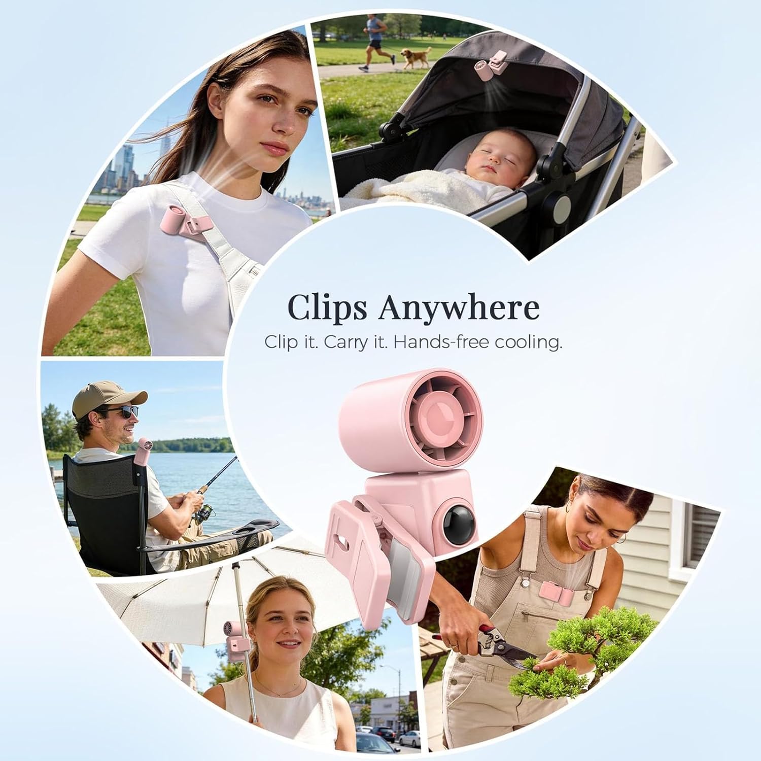Clip-On Handheld Portable Fan, 13500 RPM Rechargeable Mini Fan with LED Display, 360° Rotating Detachable Clip,Stroller Fan,Travel/Lash/Outdoor/Office/Car, Summer Gifts (A-Pink, Mini)