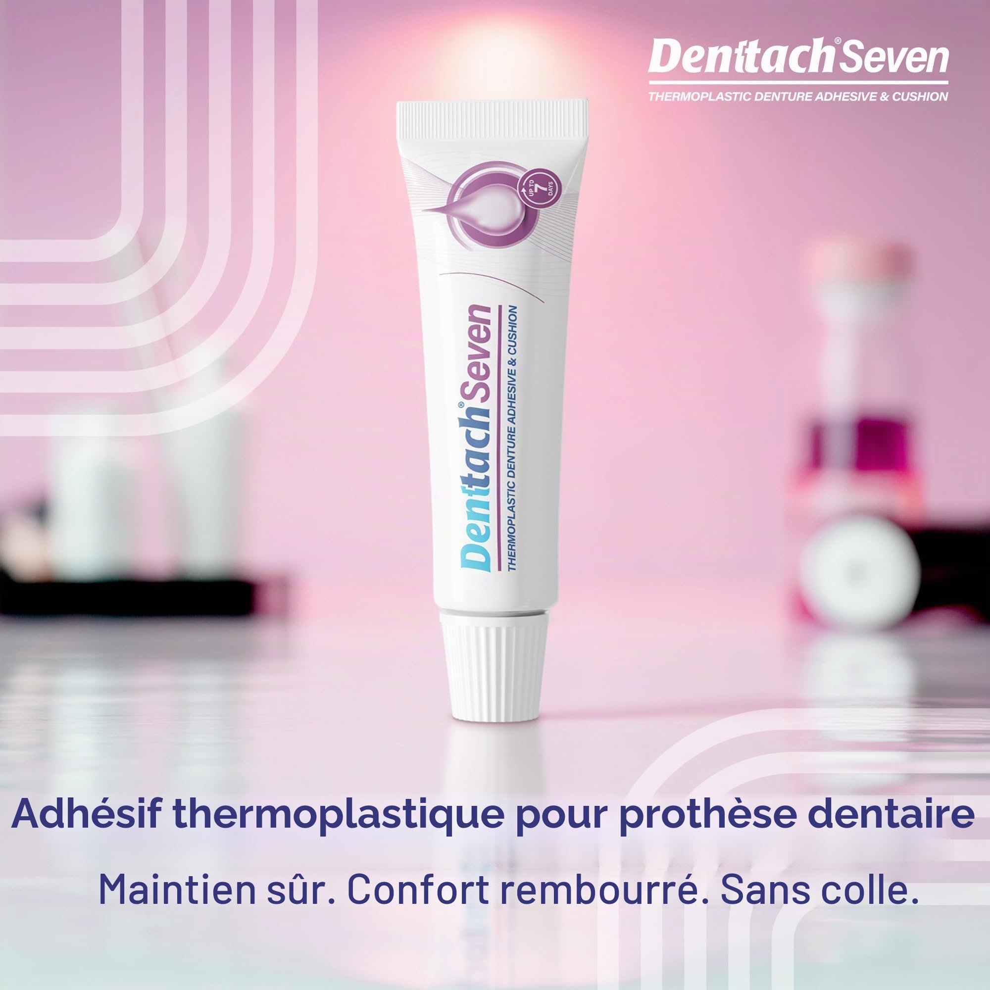 Denttach Lot de 3 adhésifs thermoplastiques pour prothèses dentaires - Coussin et recourbeur - Prise en main confortable et sûre jusqu'à 7 jours - Sans colle - Sans zinc - Longue tenue