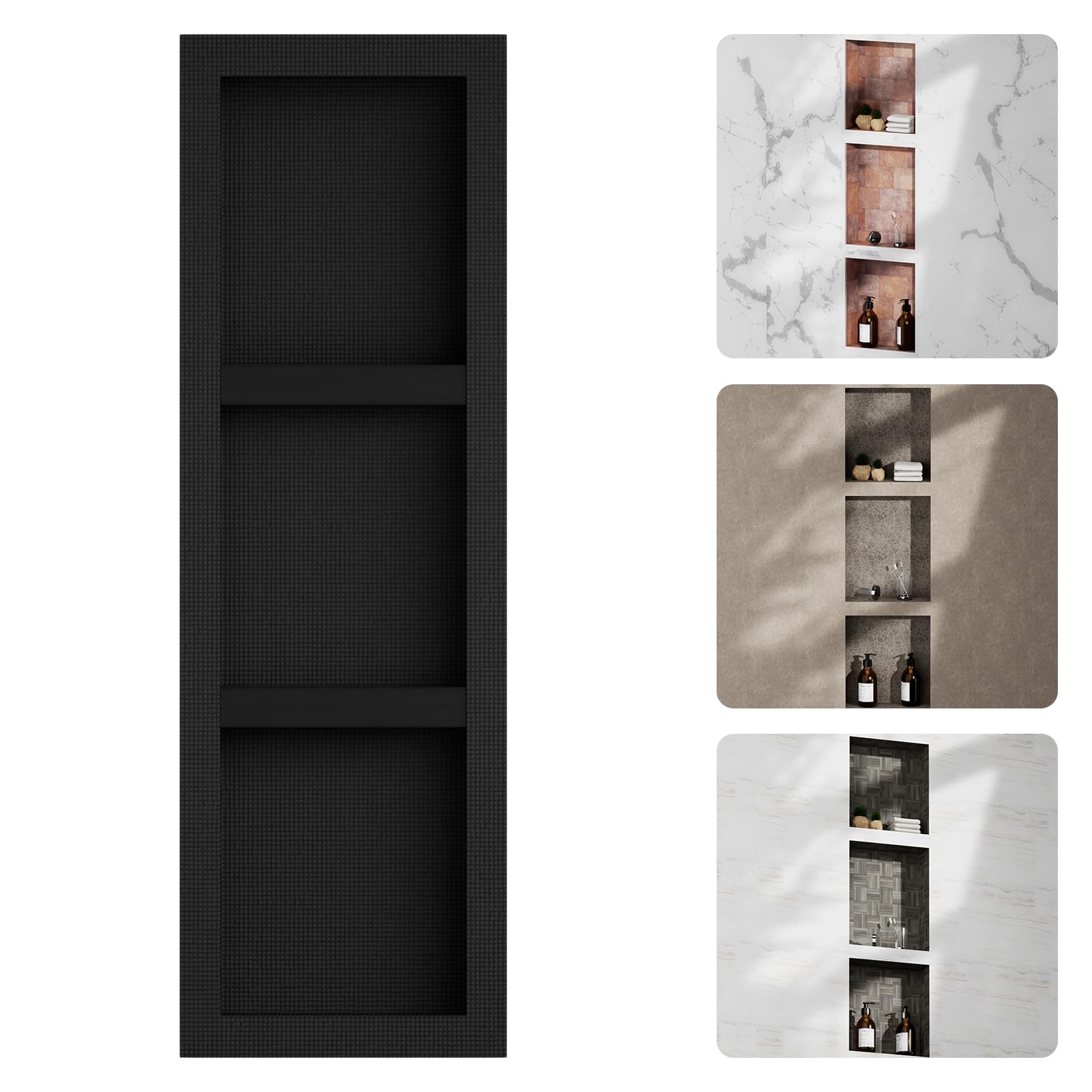 BATHLAVISH Shower Niche Insert Tile Ready 16 x 50 Recessed Wall Niche with Movable Shelf 3-Tier Bathroom Storage