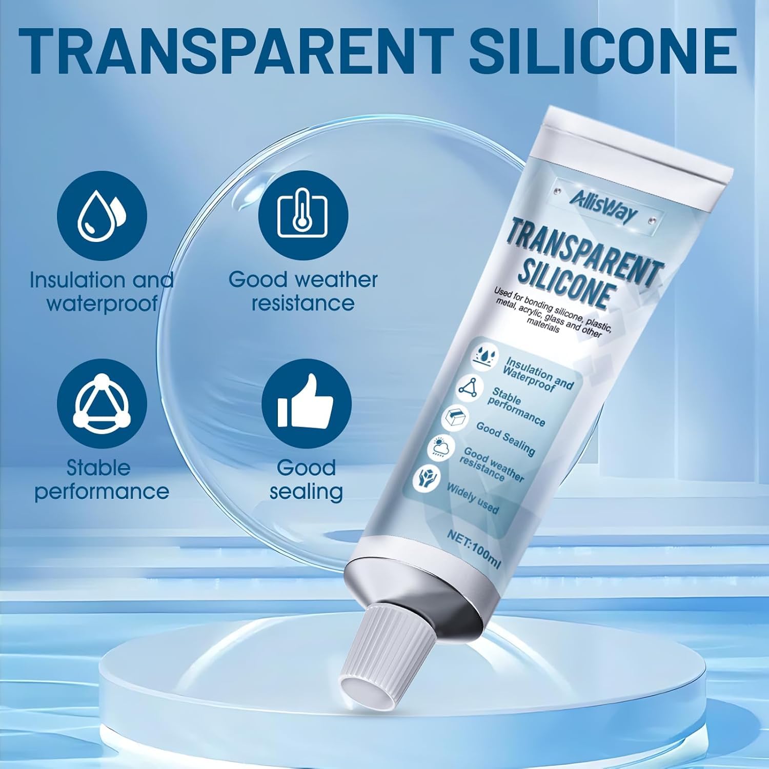 Klej silikonowy, przezroczysty, wodoodporny, silikonowy klej, nadaje się do klejenia tworzywa sztucznego, szkła, akrylu, silikonu itp., 100 ml