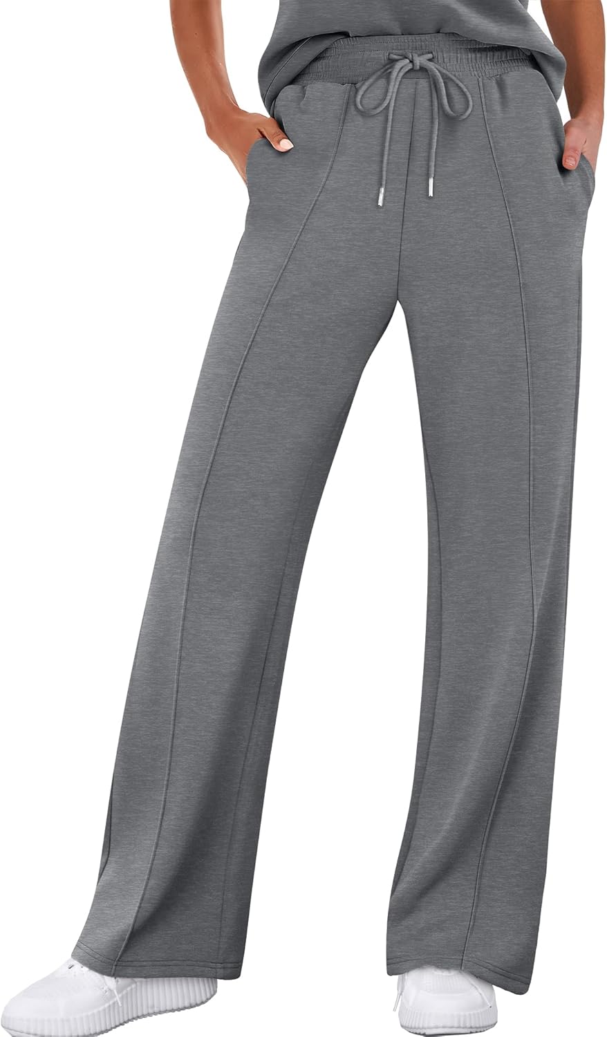 ANRABESS Women's Wide Leg Sweatpants High Waist Baggy Flared Pants Drawstring Athletic Joggers Sweat Pants