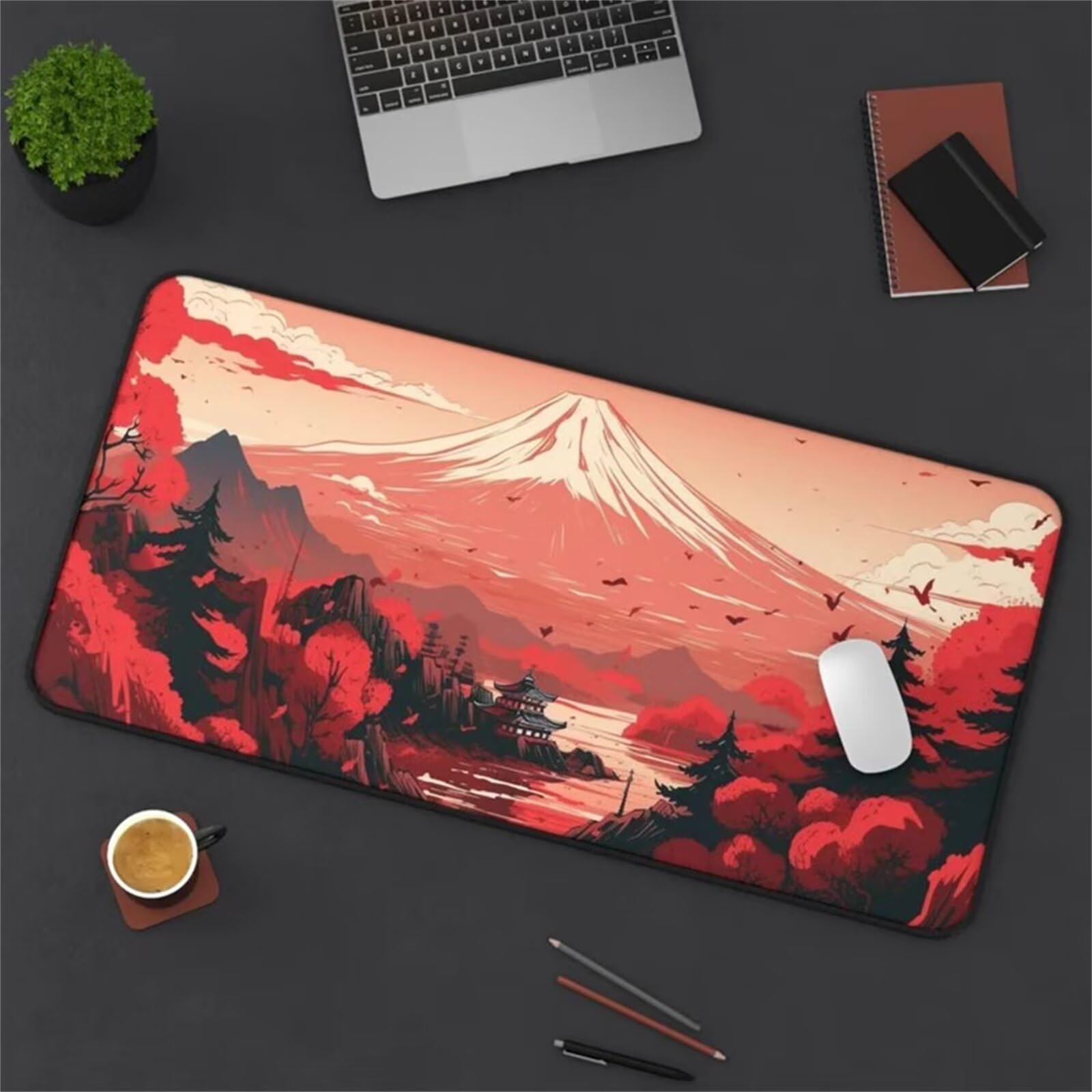 Tappetino Per Mouse Da Gioco 1500x800mm, tappetino Scrivania Grande con Base in Gomma Antiscivolo, Spessore 3 mm, mouse Pad xxl con Bordi Cuciti per PC, Laptop(Paesaggio del Vulcano Rosso)