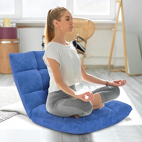 KOMFOTT Silla de suelo ajustable de 14 posiciones con soporte trasero, silla plegable acolchada para juegos para lectura, meditación, sala de estar,