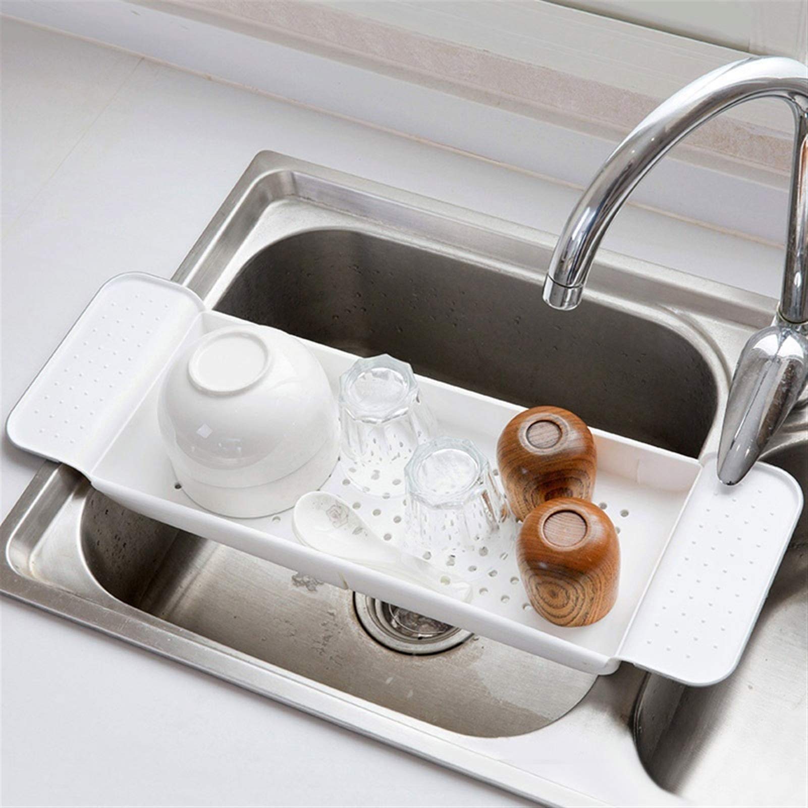 Bañera retráctil Estante de Almacenamiento Bandeja de baño Bañera Herramientas de baño multifunción Almacenamiento de Toallas Fregadero de Cocina Soporte de desagüe (Color : Black) (White)