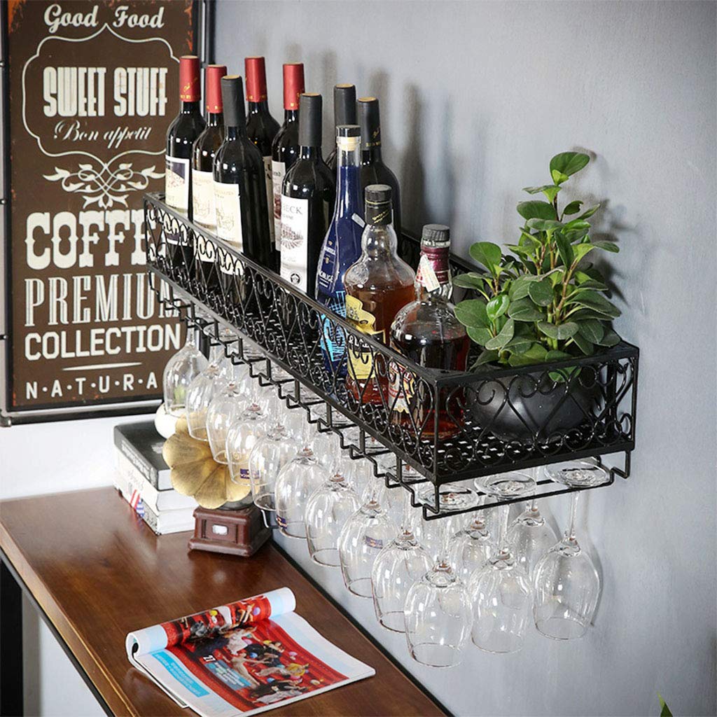 Casier à vin mural en métal noir 30x25cm pour rangement de verres