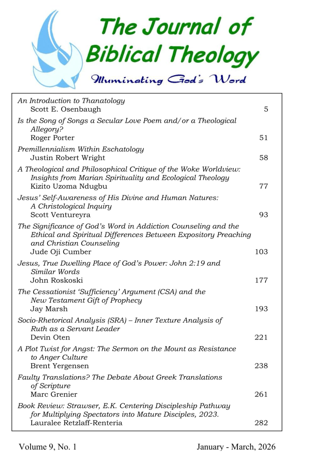 The Journal of Biblical Theology, Volume 9, Number 1: January - March, 2026